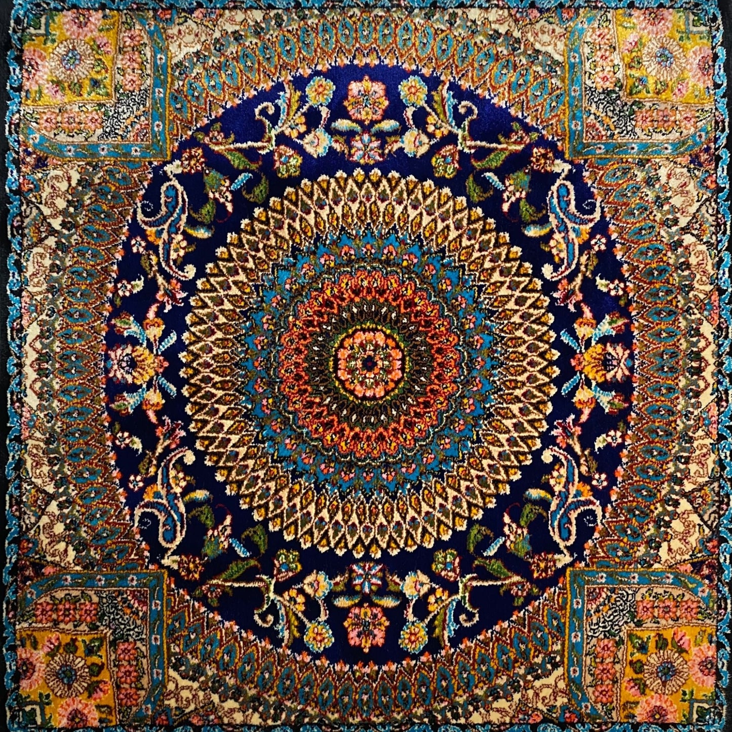 Navy Blue Silk Rug Carpet Wall Hanging - Kilim Art Gallery