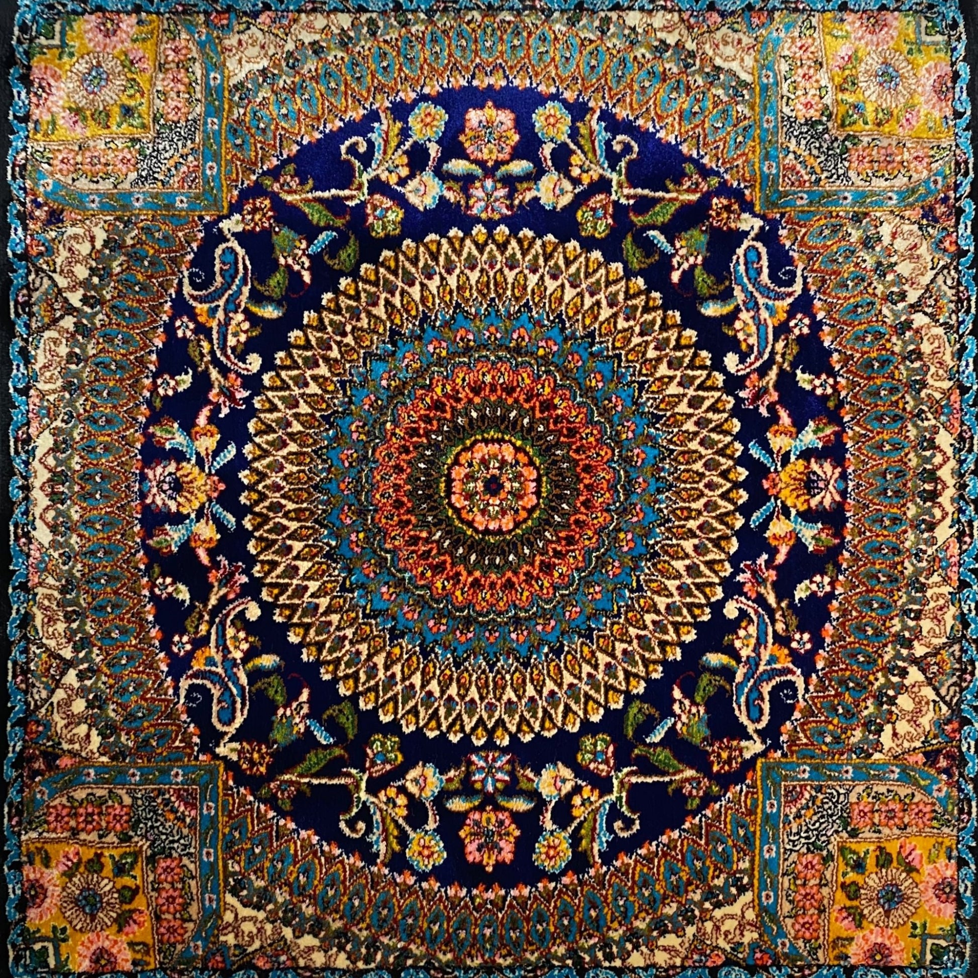 Navy Blue Silk Rug Carpet Wall Hanging - Kilim Art Gallery