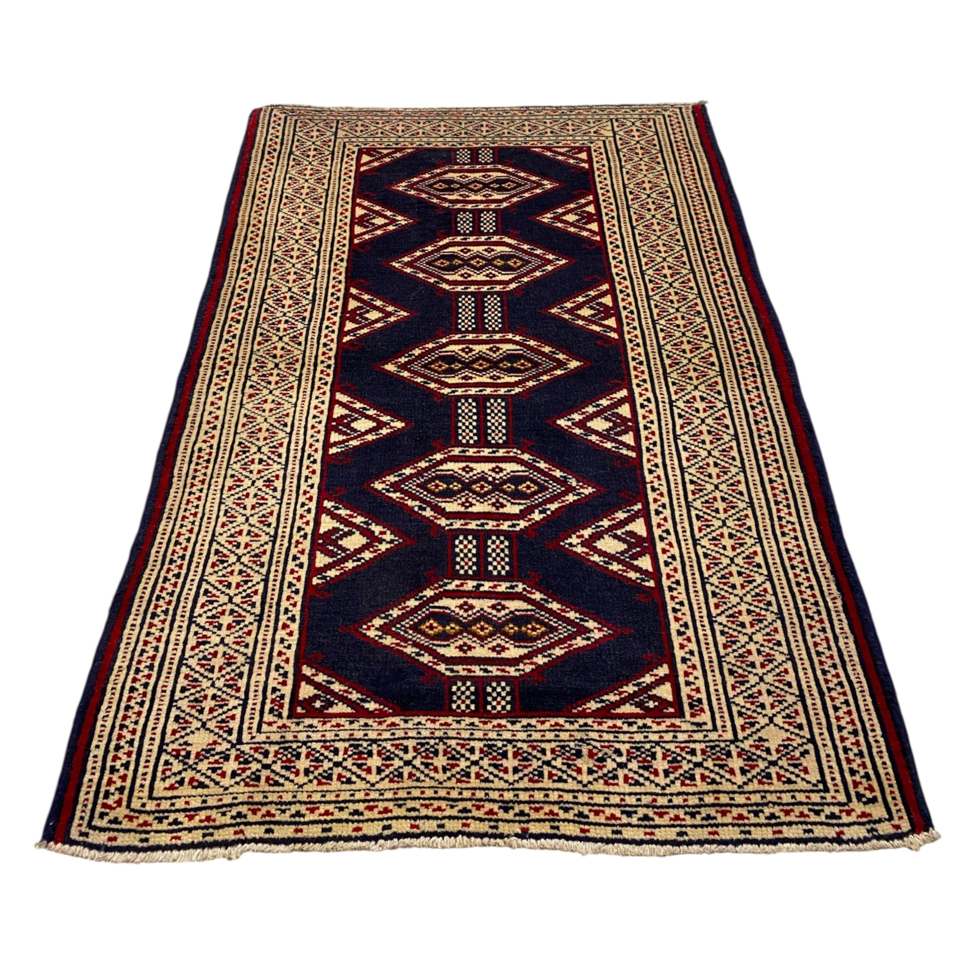 Navy Blue Turkmen Sultan Buhara Small Rug - Kilim Art Gallery