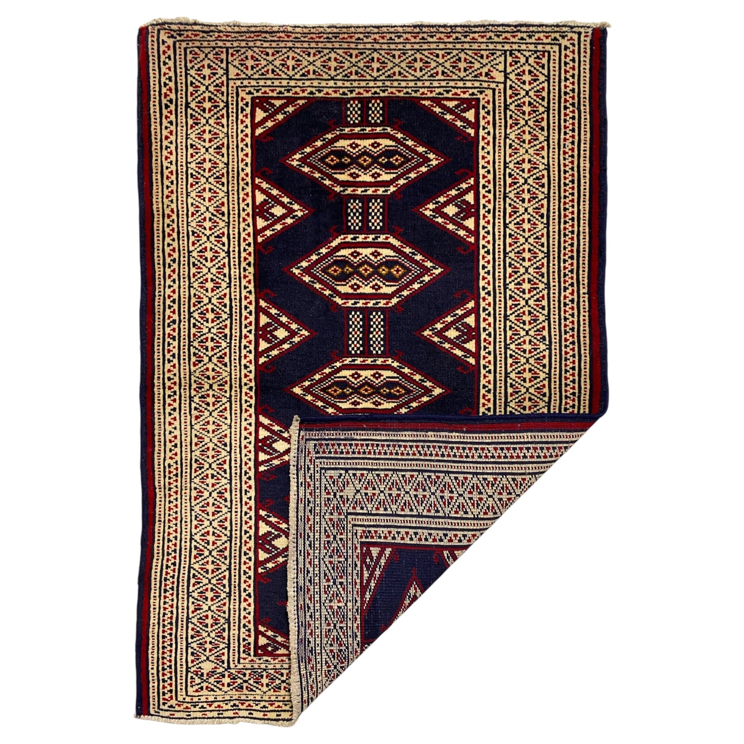 Navy Blue Turkmen Sultan Buhara Small Rug - Kilim Art Gallery
