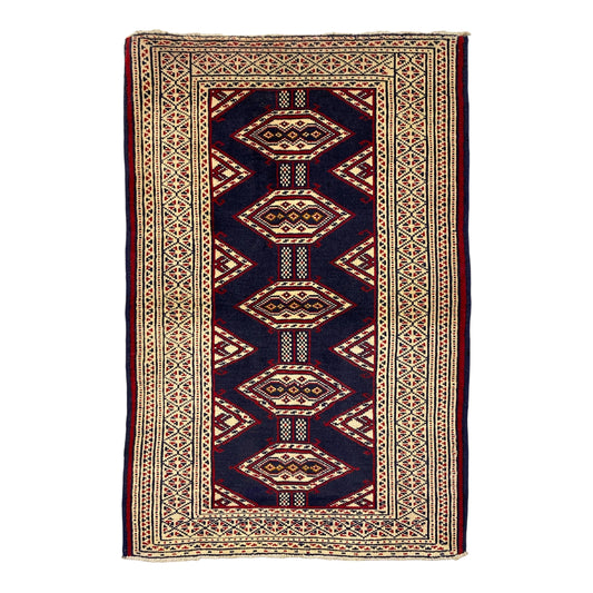 Navy Blue Turkmen Sultan Buhara Small Rug - Kilim Art Gallery