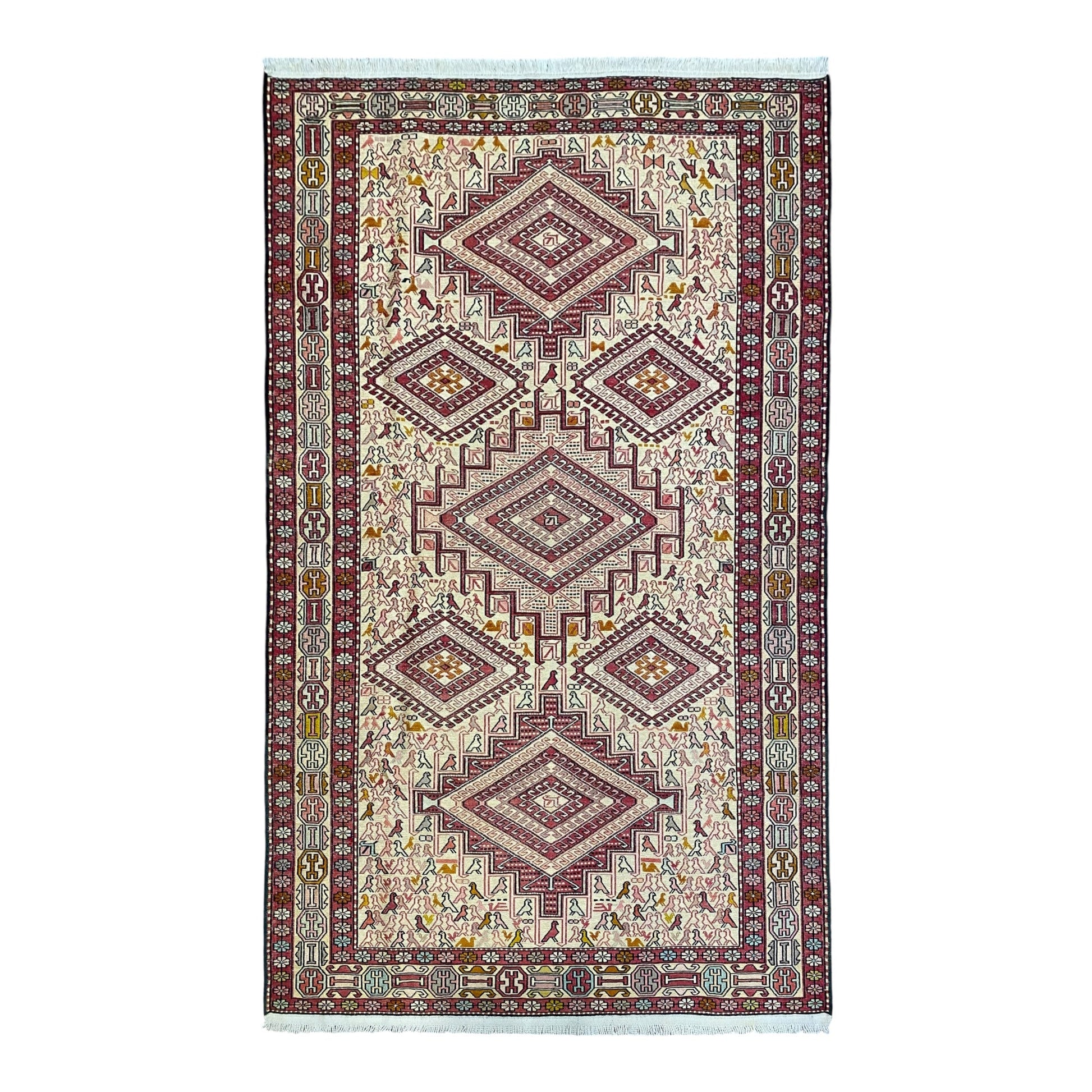 Noah's Ark Design Silk Soumak Rug - Kilim Art Gallery