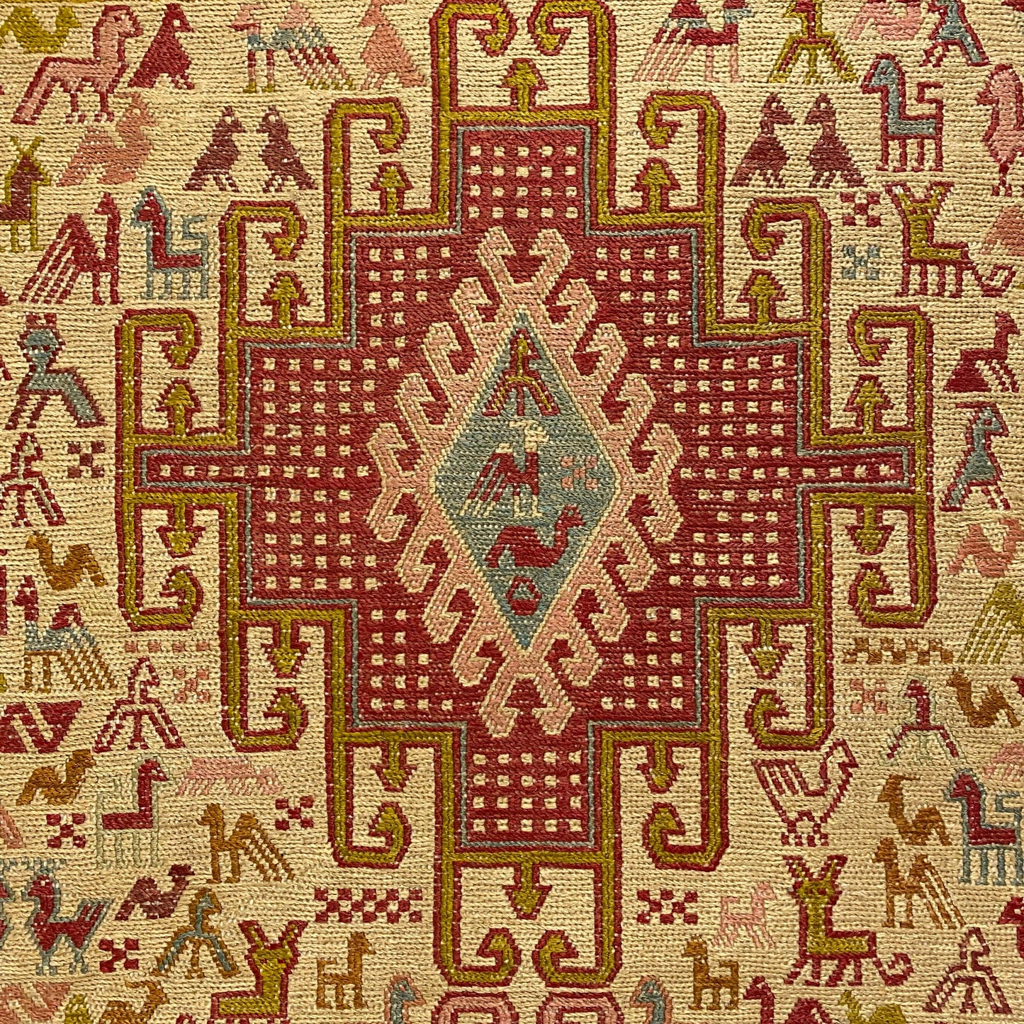 Noah's Ark Design Silk Soumak Runner Rug - Kilim Art Gallery