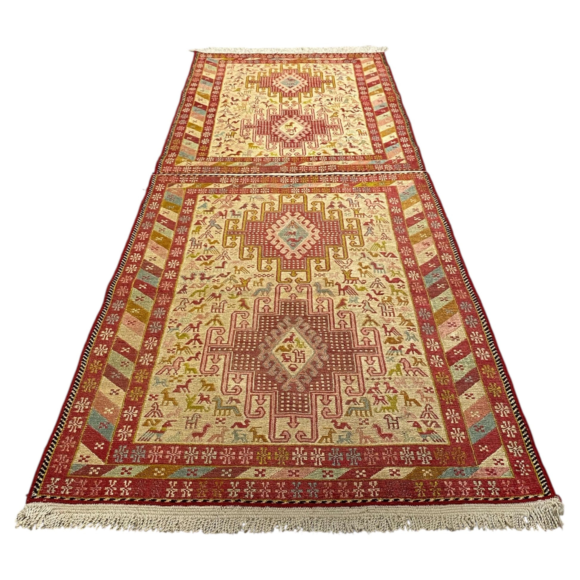 Noah's Ark Design Silk Soumak Runner Rug - Kilim Art Gallery