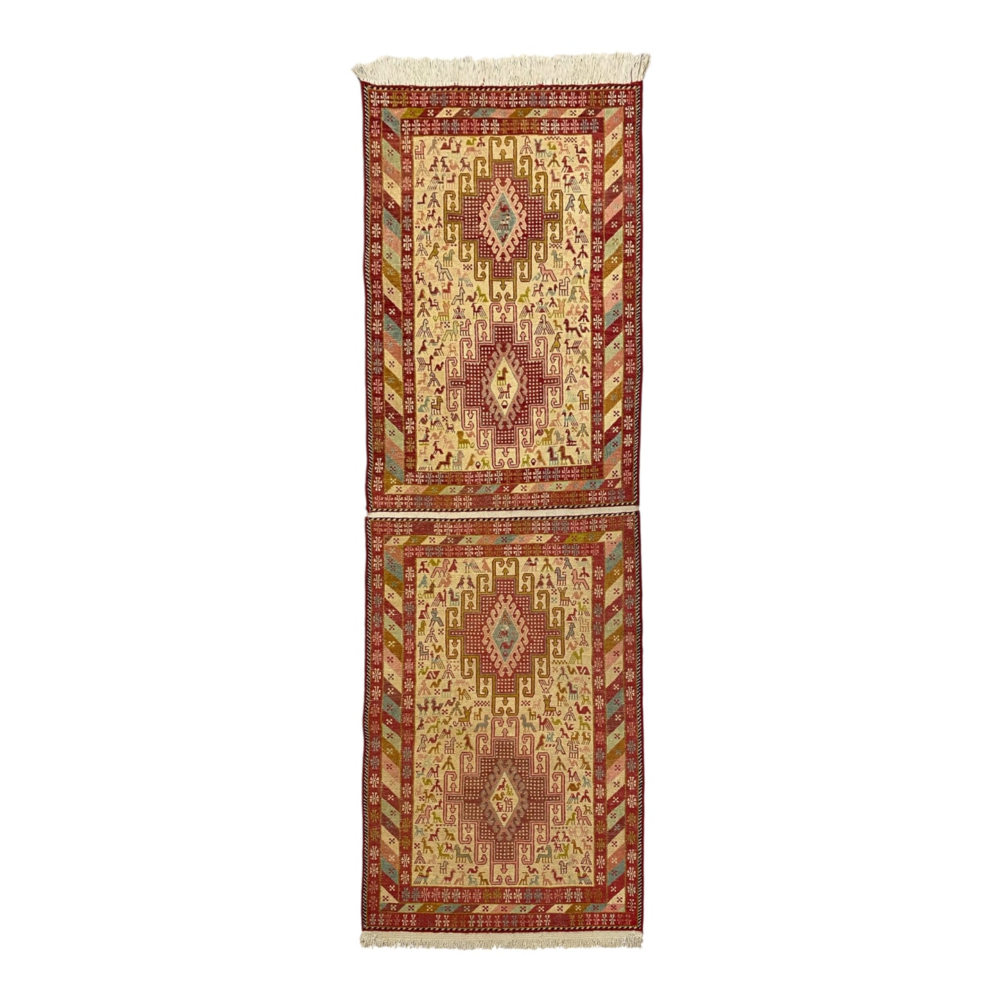 Noah's Ark Design Silk Soumak Runner Rug - Kilim Art Gallery