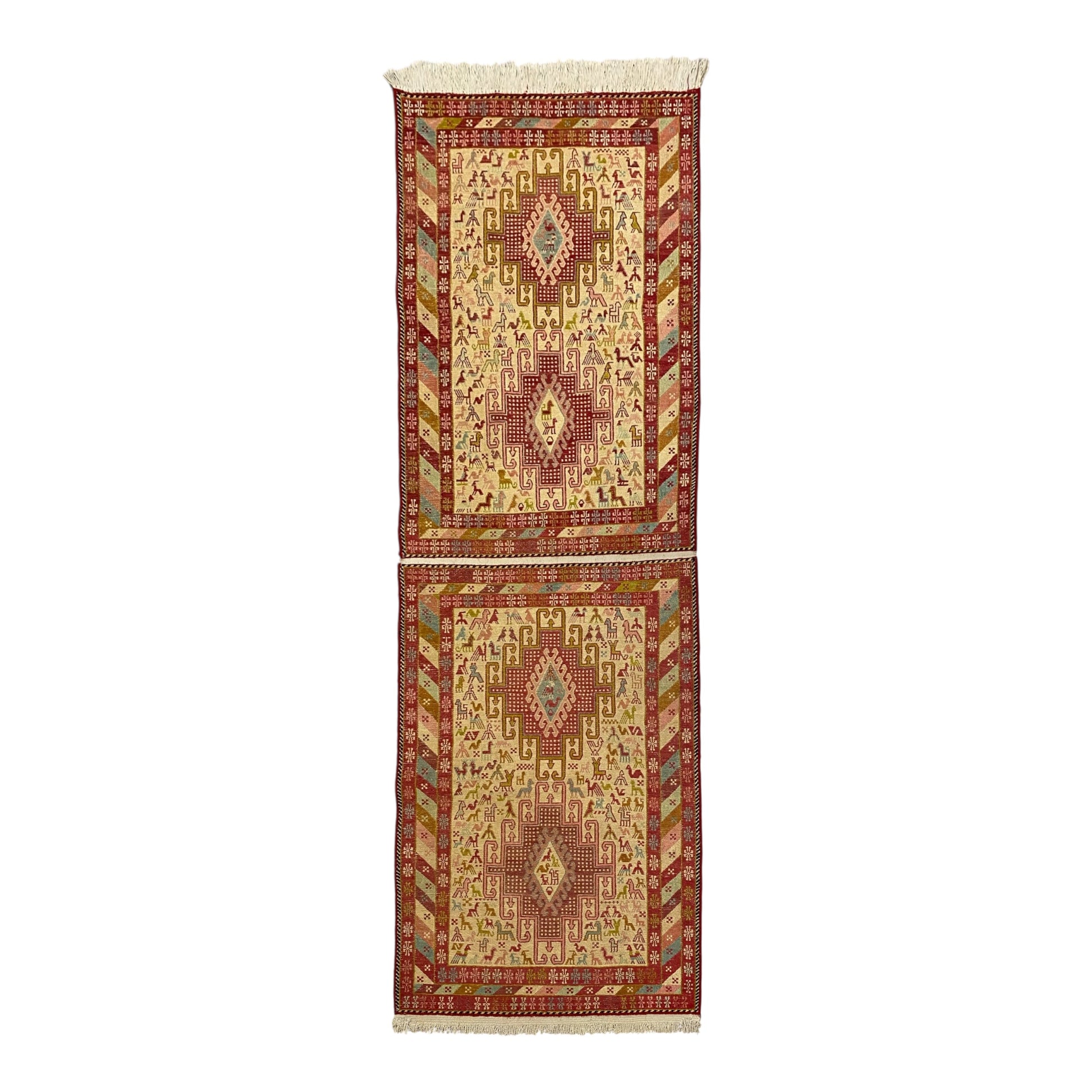 Noah's Ark Design Silk Soumak Runner Rug - Kilim Art Gallery