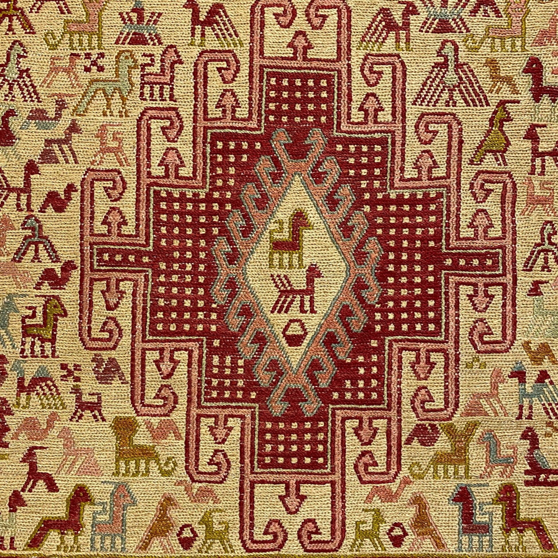 Noah's Ark Design Silk Soumak Runner Rug - Kilim Art Gallery