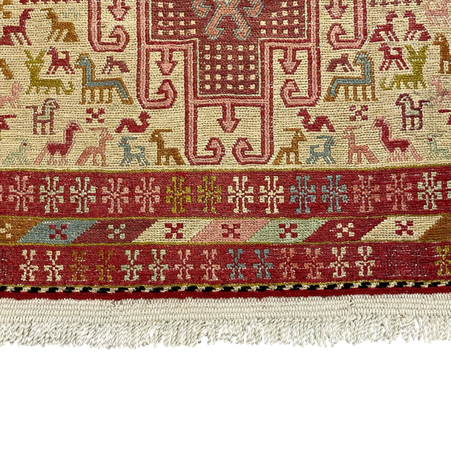 Noah's Ark Design Silk Soumak Runner Rug - Kilim Art Gallery