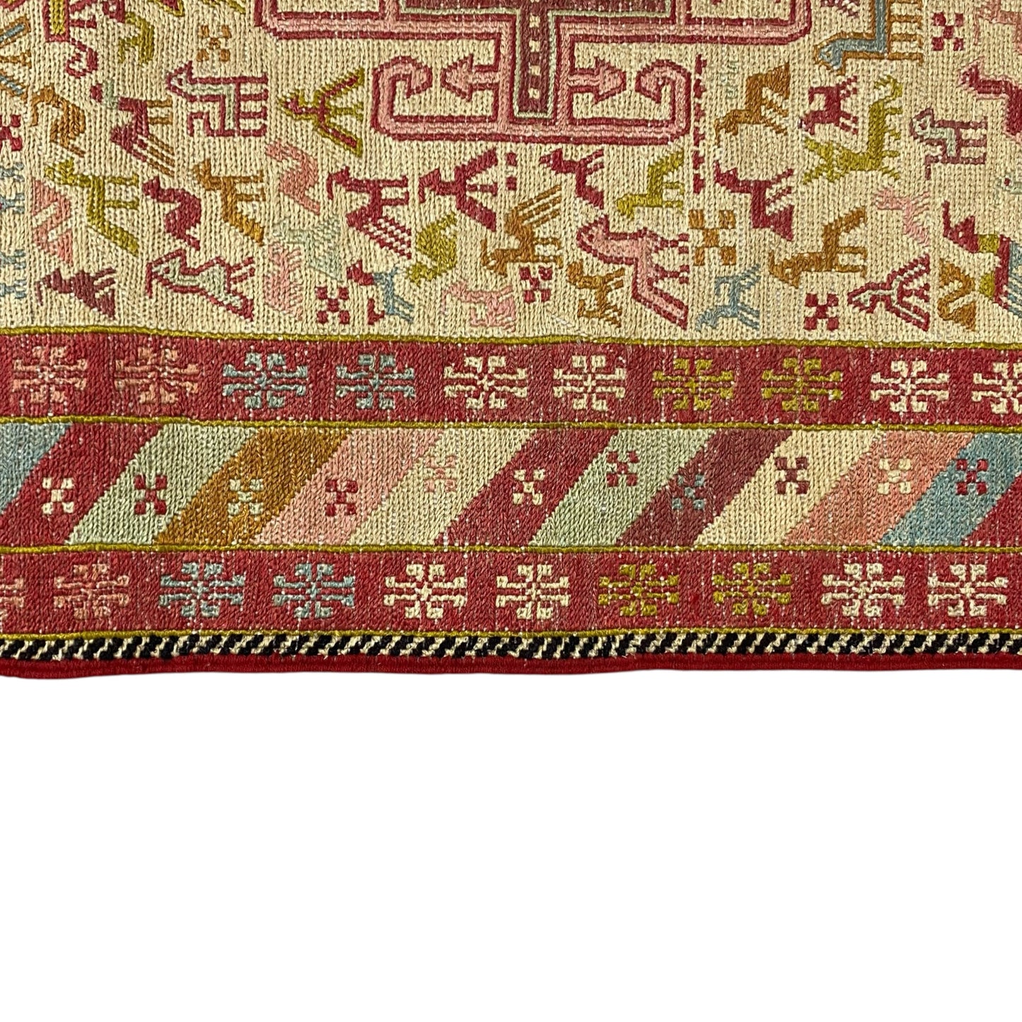Noah's Ark Design Silk Soumak Runner Rug - Kilim Art Gallery