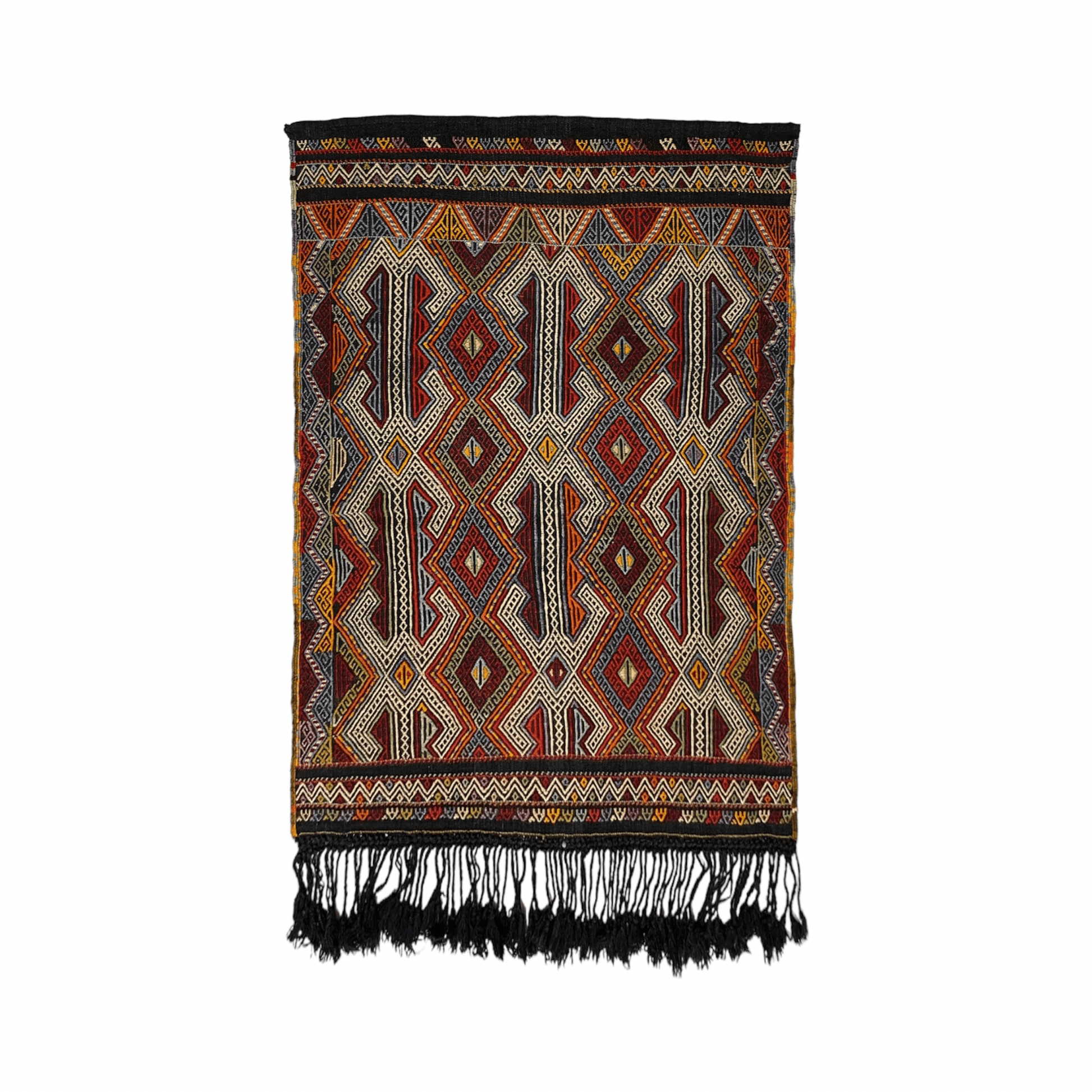 Nomadic Dazkiri Cicim Jijim with Ram's Horn Design - Kilim Art Gallery