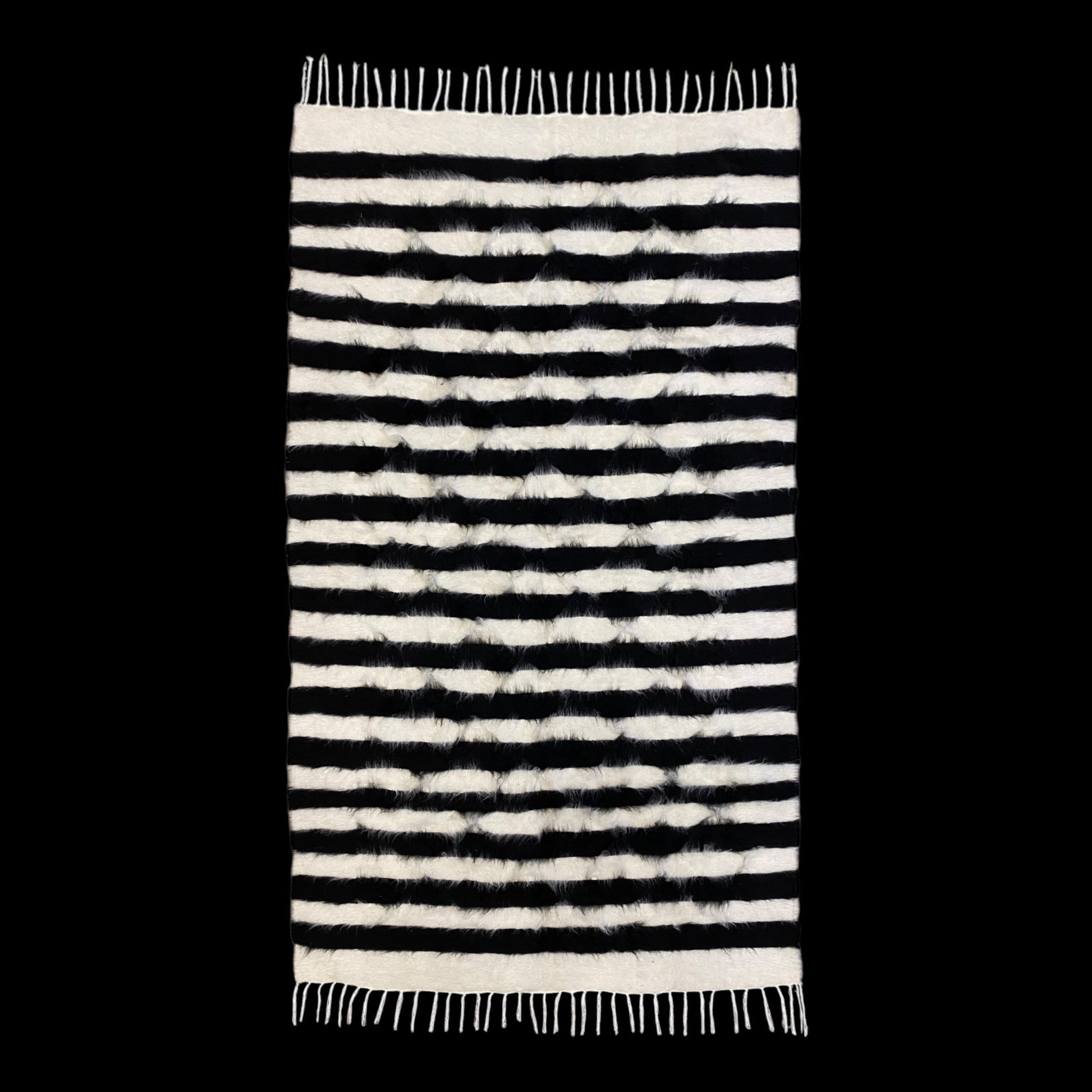 Nordic Scandinavian Style Black and White Striped Turkish Siirt Blanket Kilim Rug - Kilim Art Gallery