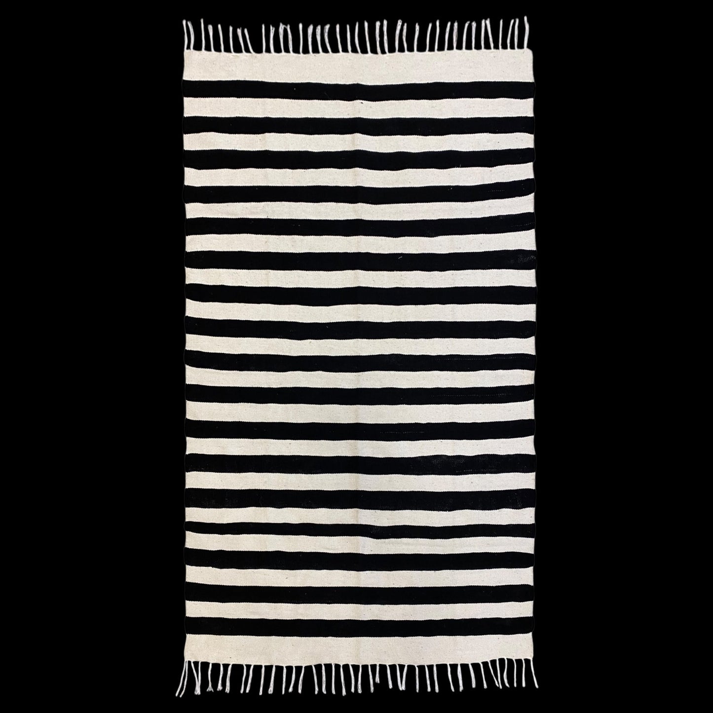 Nordic Scandinavian Style Black and White Striped Turkish Siirt Blanket Kilim Rug - Kilim Art Gallery