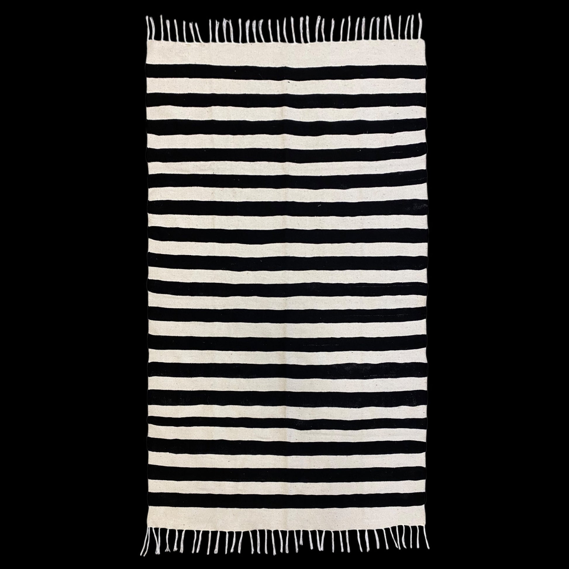 Nordic Scandinavian Style Black and White Striped Turkish Siirt Blanket Kilim Rug - Kilim Art Gallery