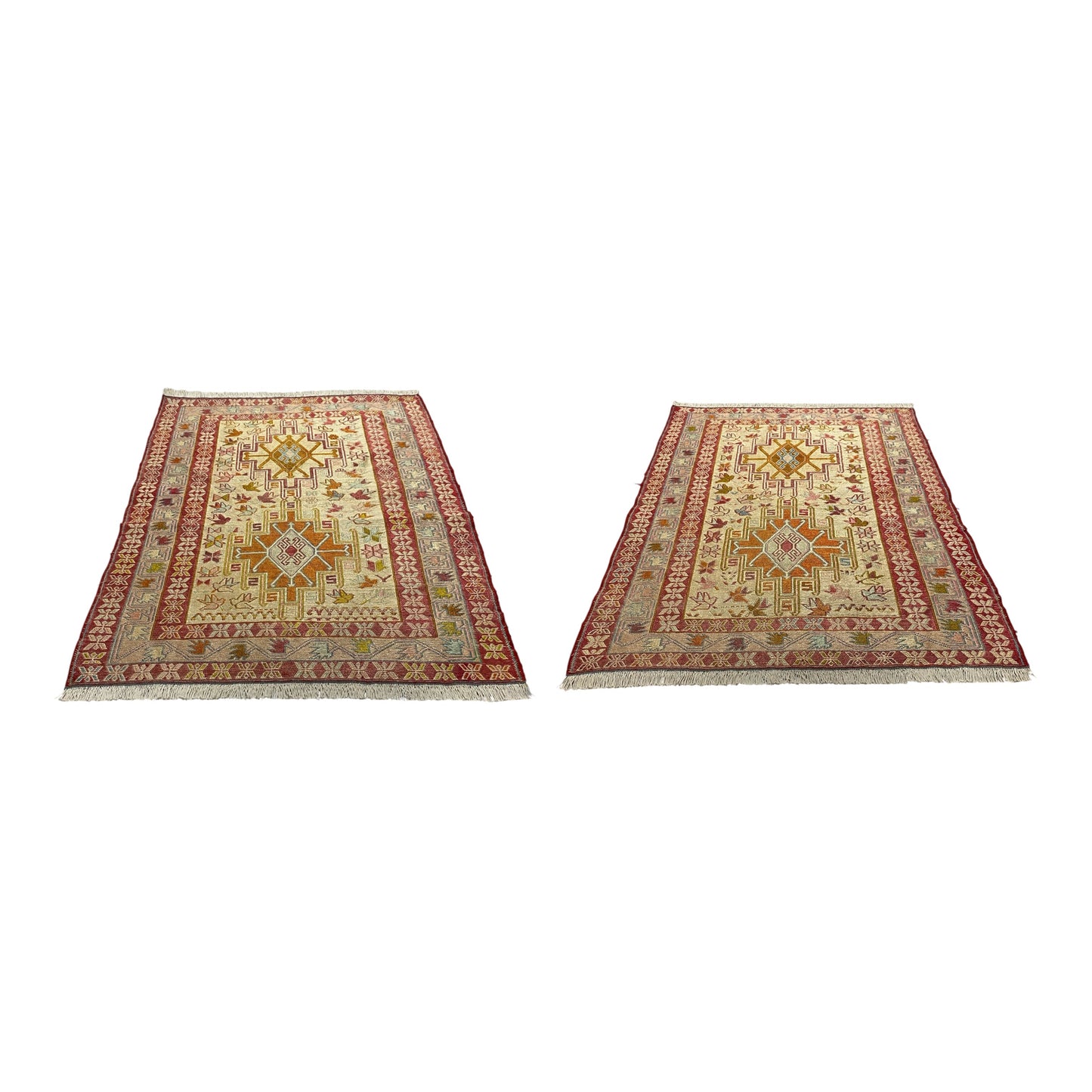 Pair Of Twin Silk Soumak Rugs - Kilim Art Gallery