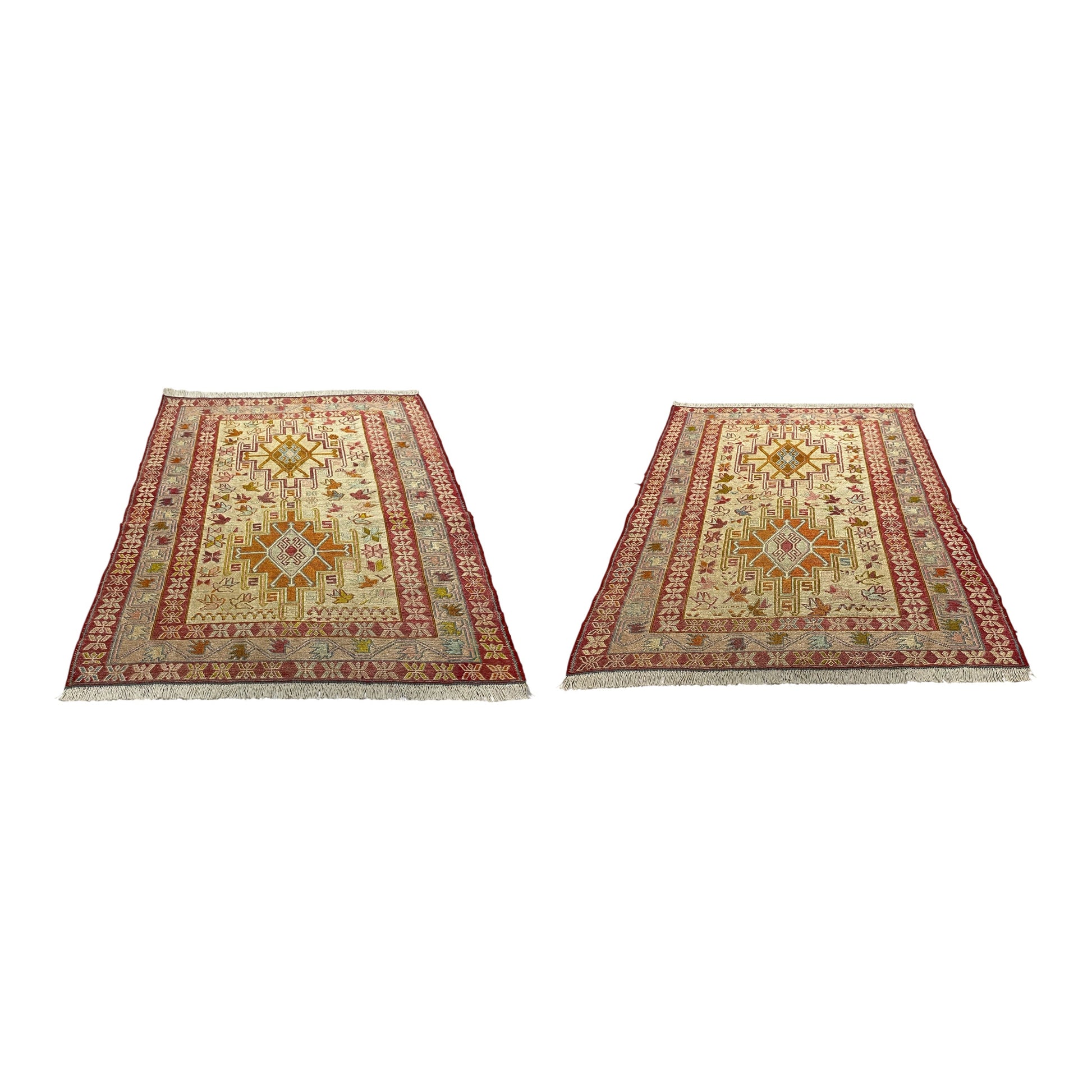 Pair Of Twin Silk Soumak Rugs - Kilim Art Gallery