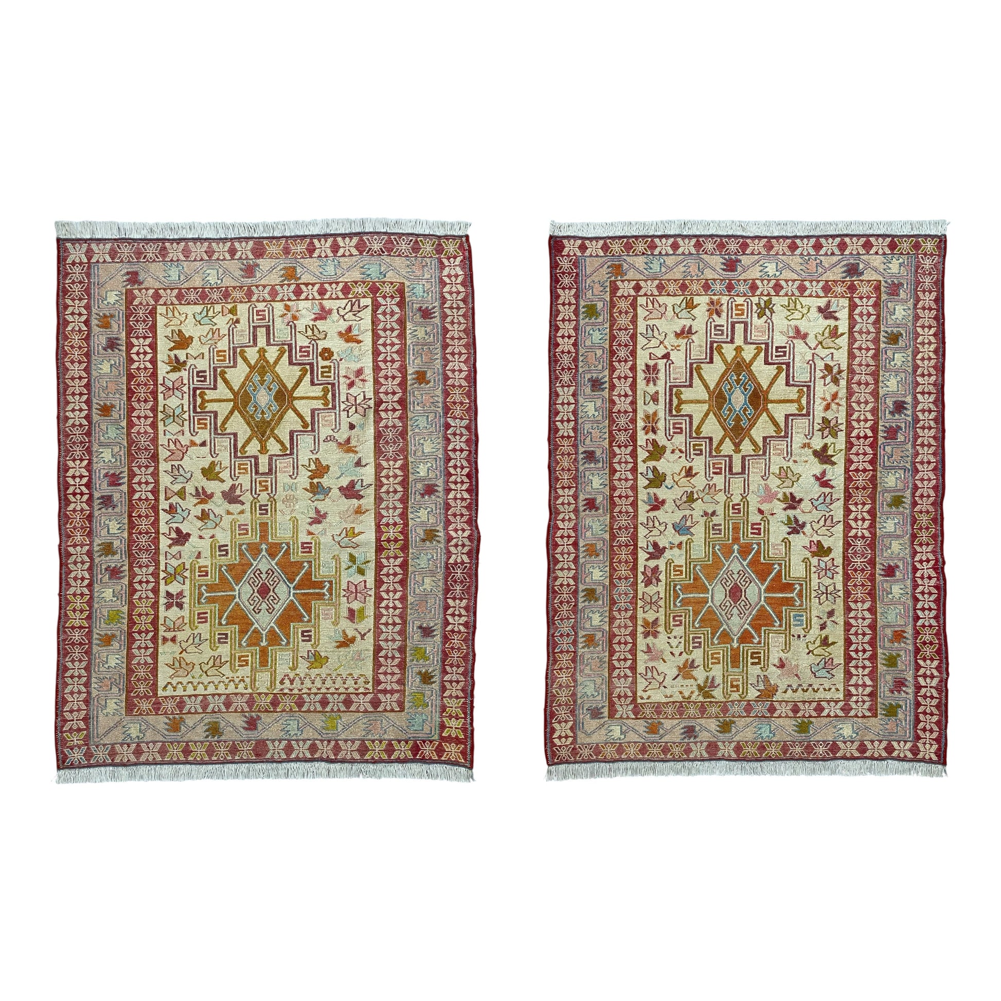 Pair Of Twin Silk Soumak Rugs - Kilim Art Gallery