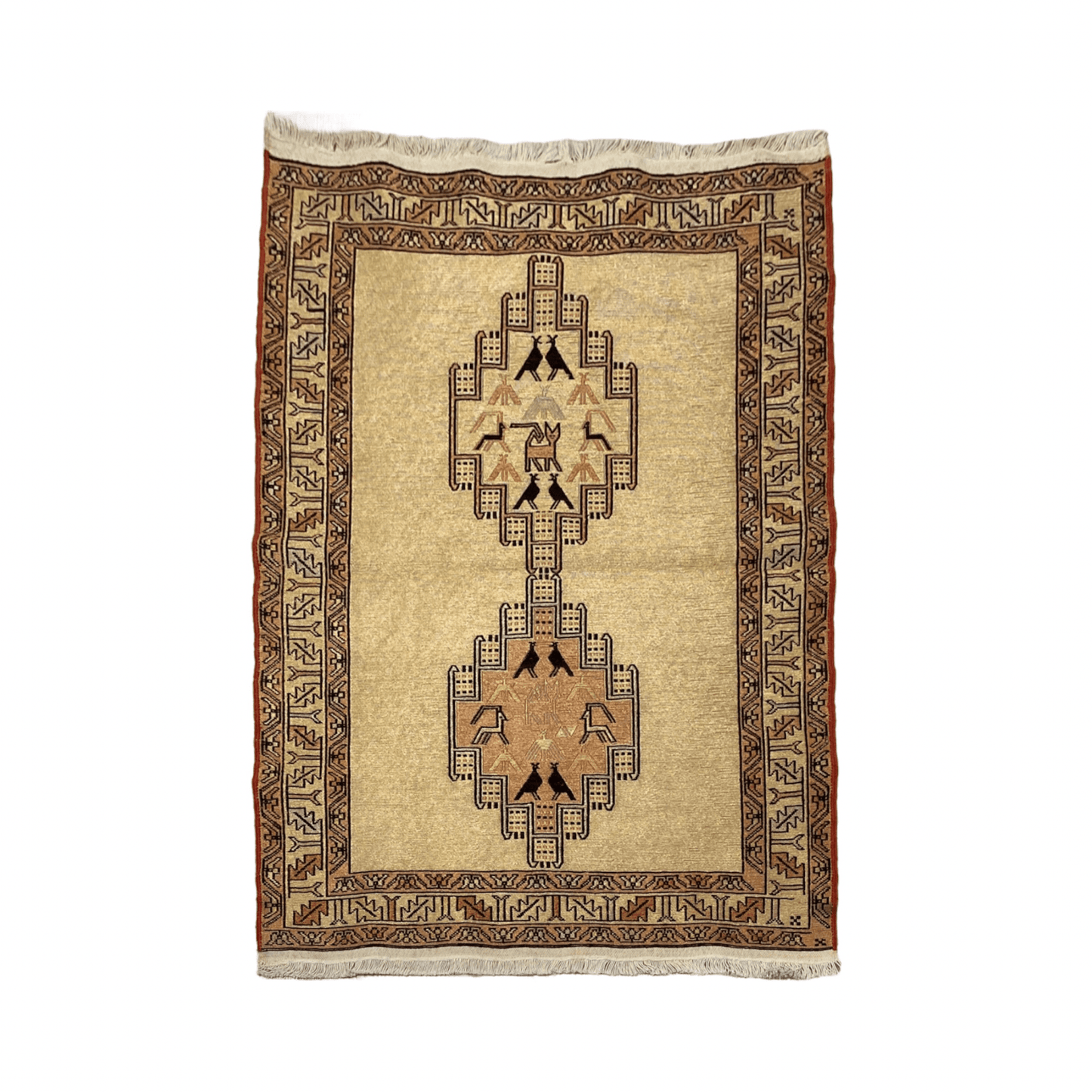 Pastel Color Small Silk Soumak Rug with Noah's Ark Design - Kilim Art Gallery