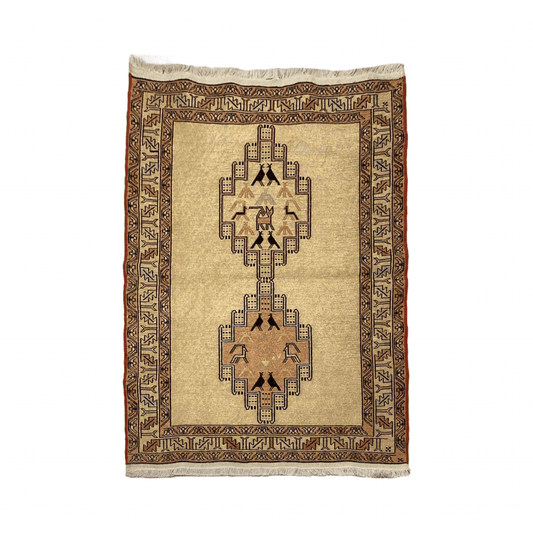 Pastel Color Small Silk Soumak Rug with Noah's Ark Design - Kilim Art Gallery