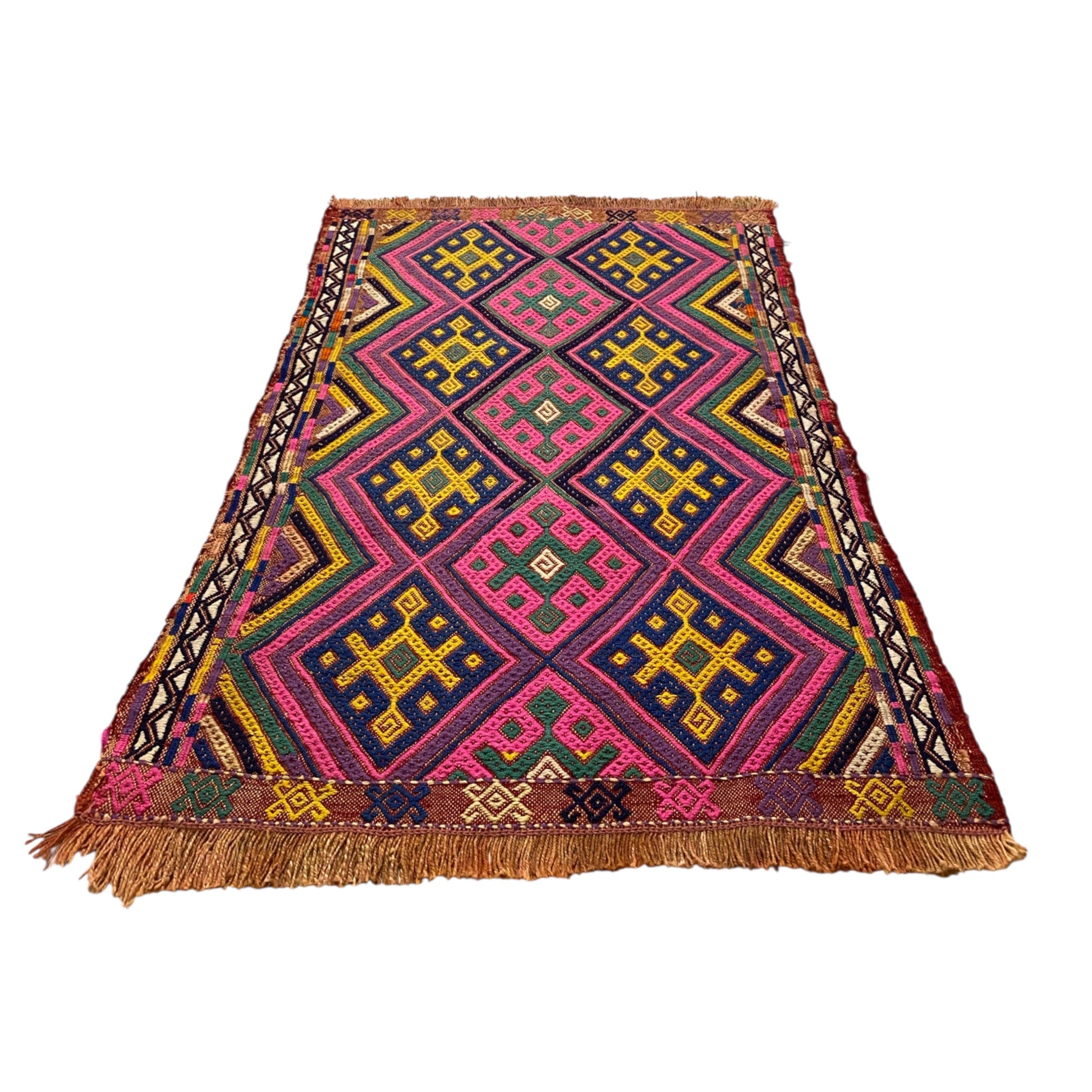 Pink and Yellow Kilim Bath Mat Doormat Rug - Kilim Art Gallery