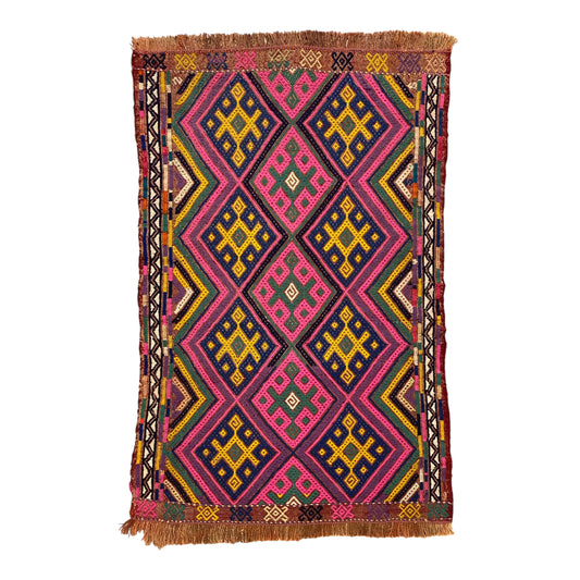 Pink and Yellow Kilim Bath Mat Doormat Rug - Kilim Art Gallery