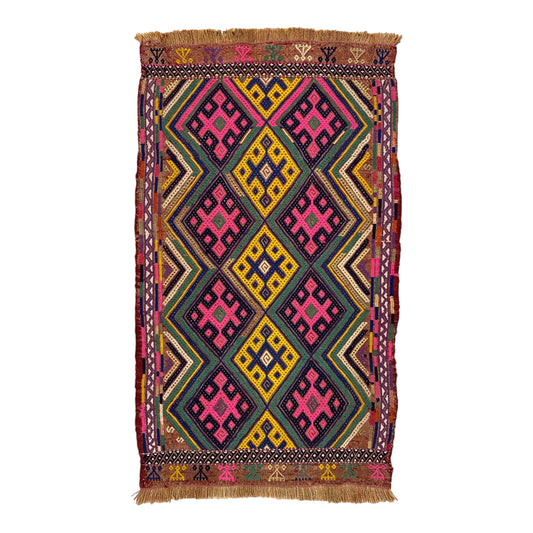 Pink Yellow Cicim Kilim Rug - Kilim Art Gallery