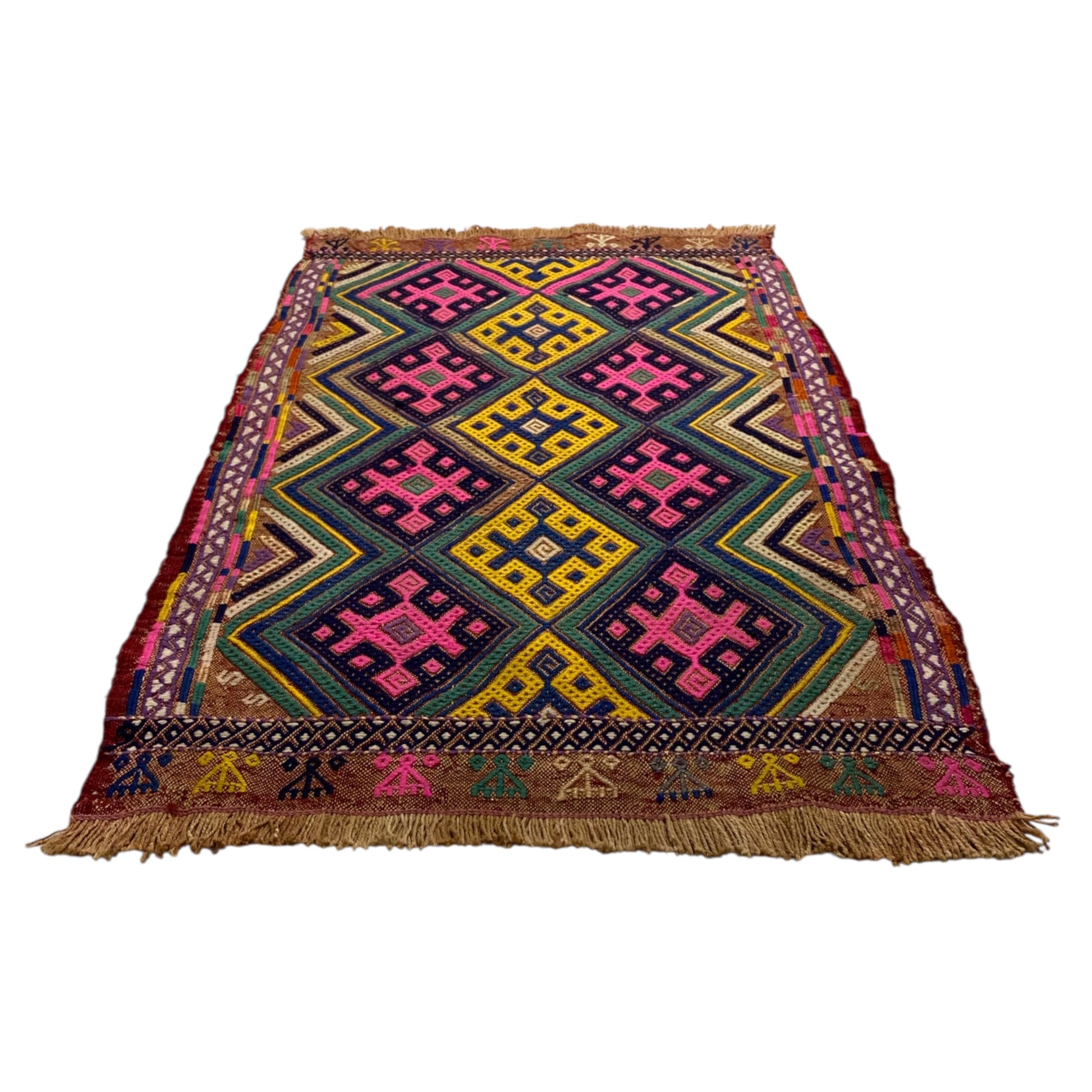 Pink Yellow Cicim Kilim Rug - Kilim Art Gallery