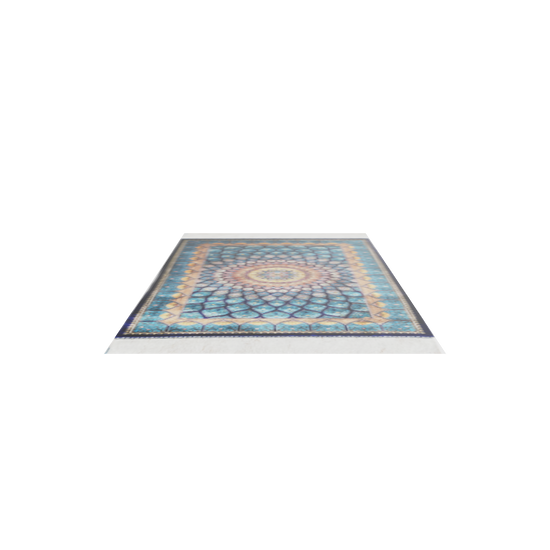 Turquoise Navy Blue Dome Silk Rug