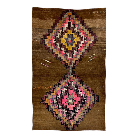 Primitive Bold Design Brown Kars Rug - Kilim Art Gallery