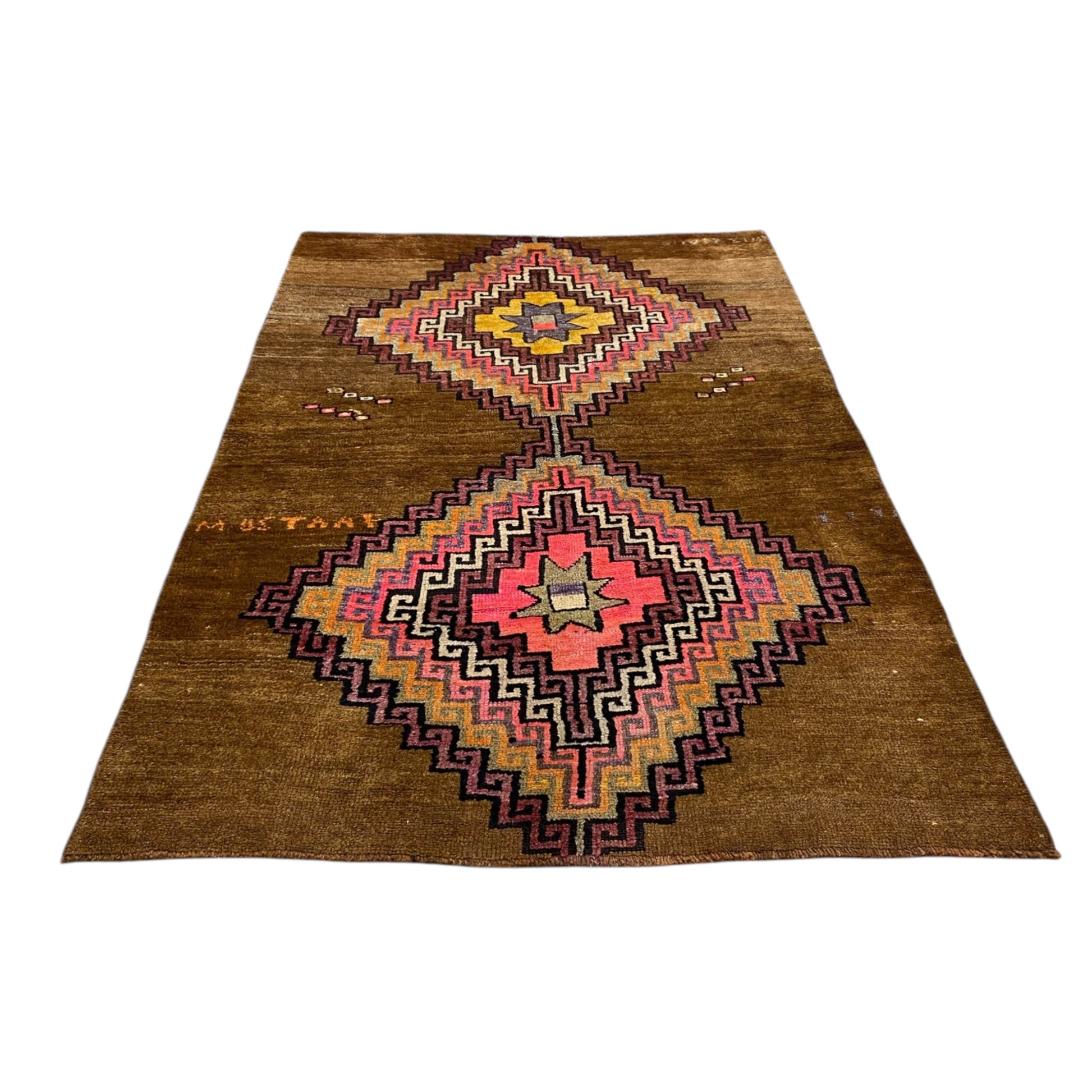 Primitive Bold Design Brown Kars Rug - Kilim Art Gallery