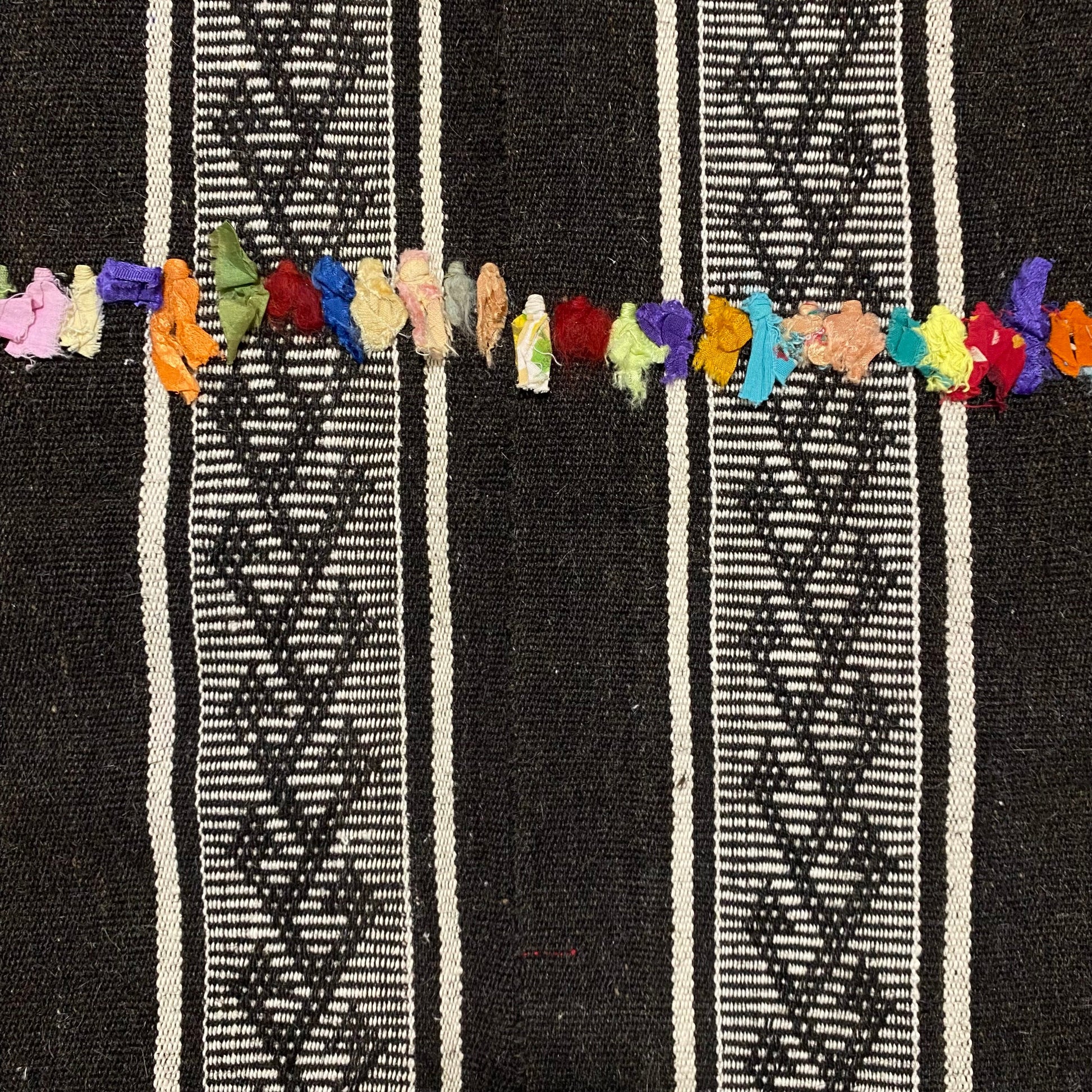 Primitive Ethnic Nomadic Black and White Kilim Perde Curtain - Kilim Art Gallery