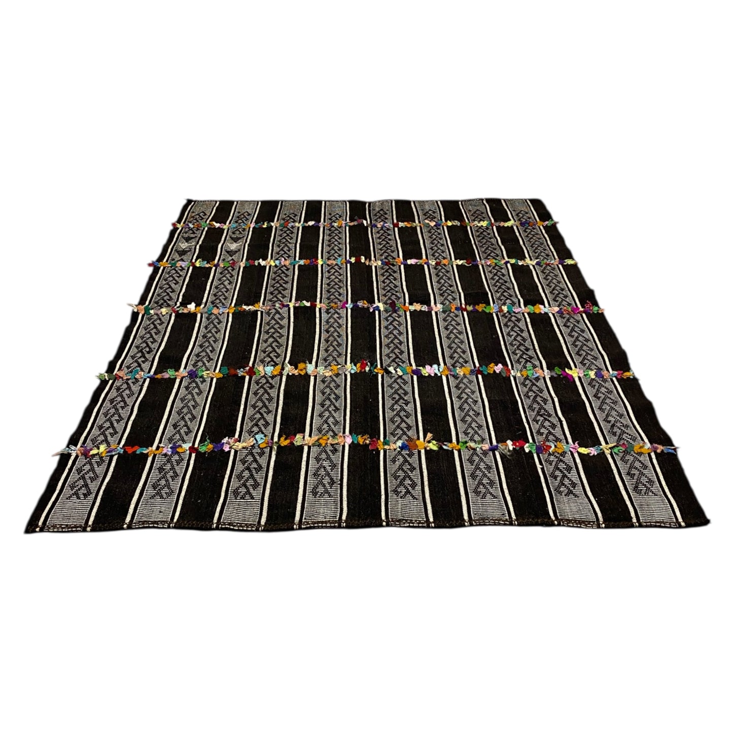 Primitive Ethnic Nomadic Black and White Kilim Perde Curtain - Kilim Art Gallery