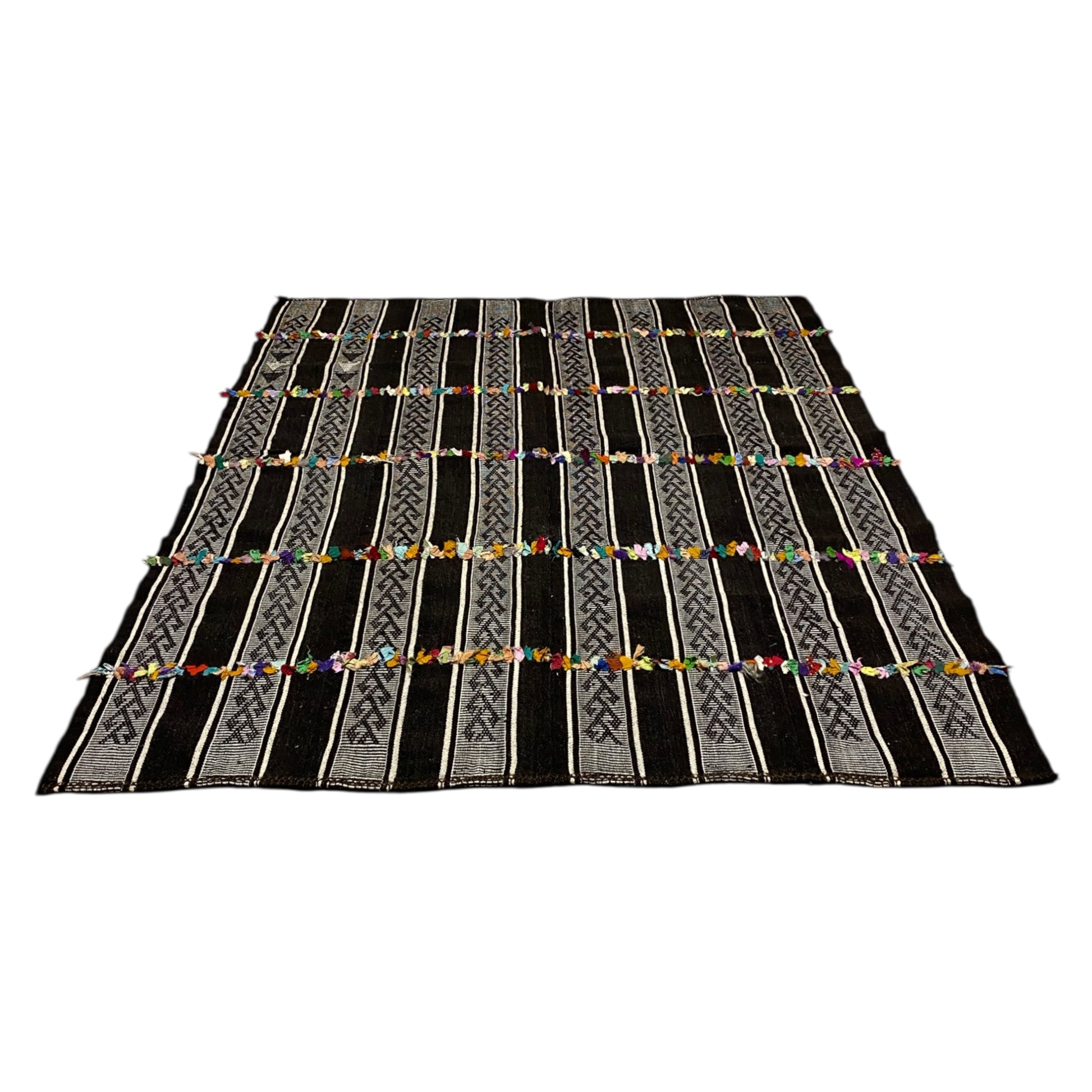 Primitive Ethnic Nomadic Black and White Kilim Perde Curtain - Kilim Art Gallery
