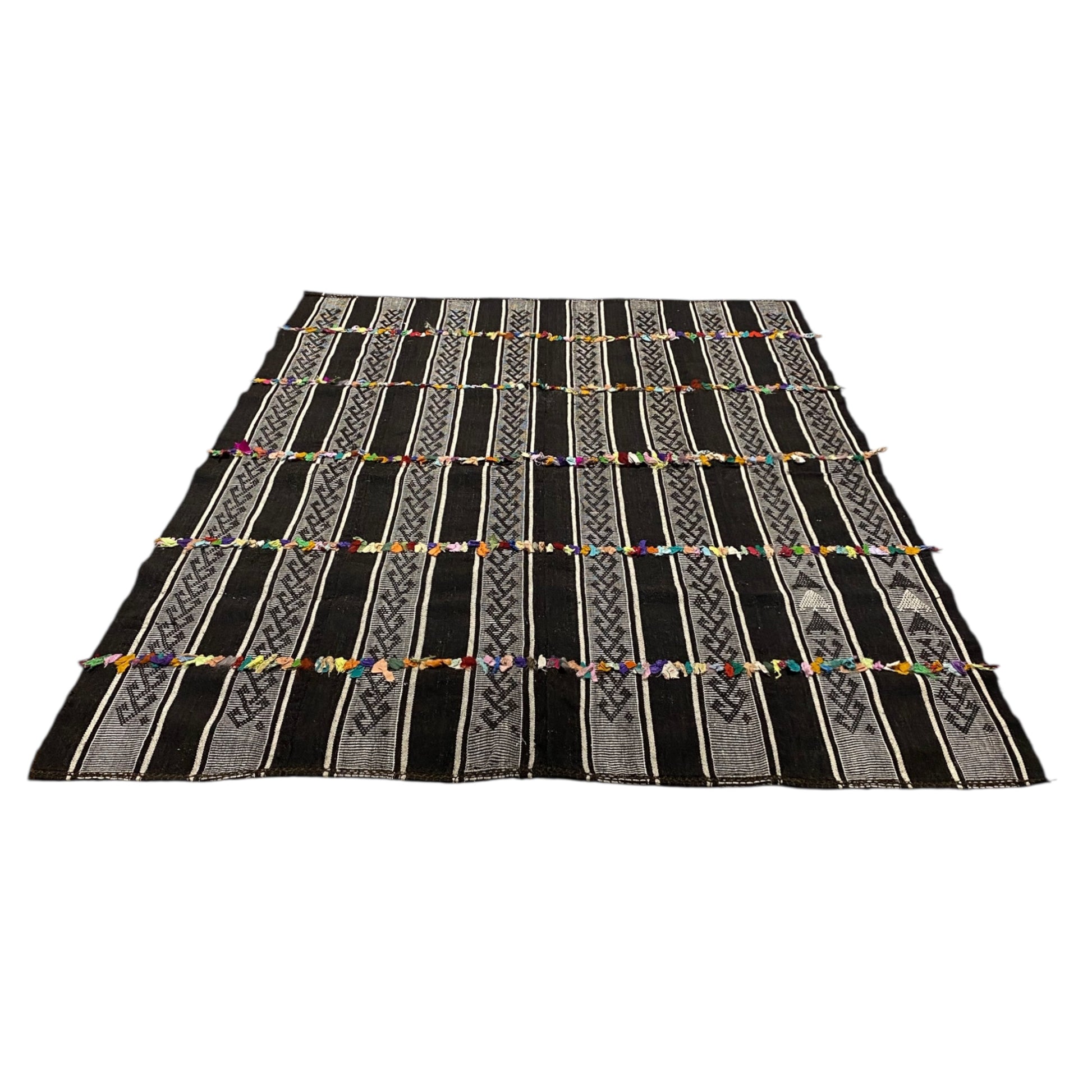 Primitive Ethnic Nomadic Black and White Kilim Perde Curtain - Kilim Art Gallery