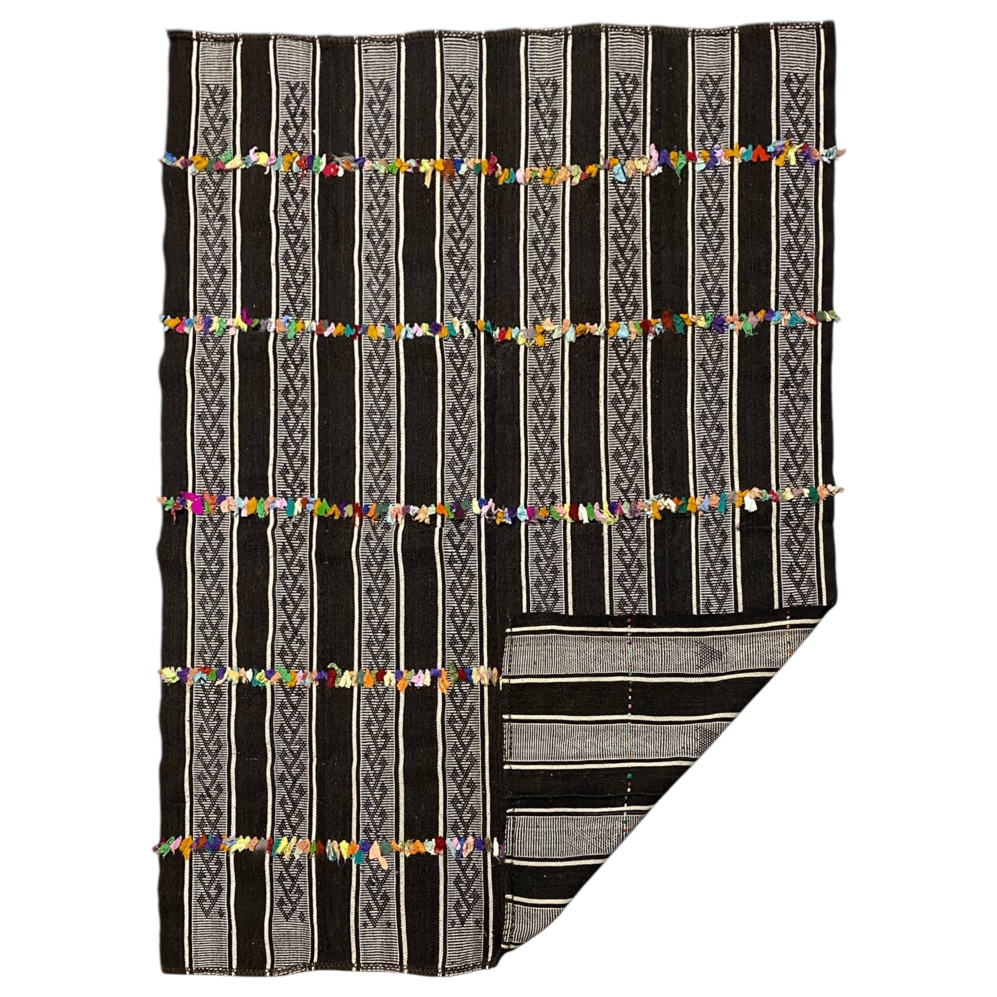 Primitive Ethnic Nomadic Black and White Kilim Perde Curtain - Kilim Art Gallery
