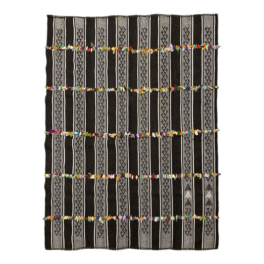 Primitive Ethnic Nomadic Black and White Kilim Perde Curtain - Kilim Art Gallery