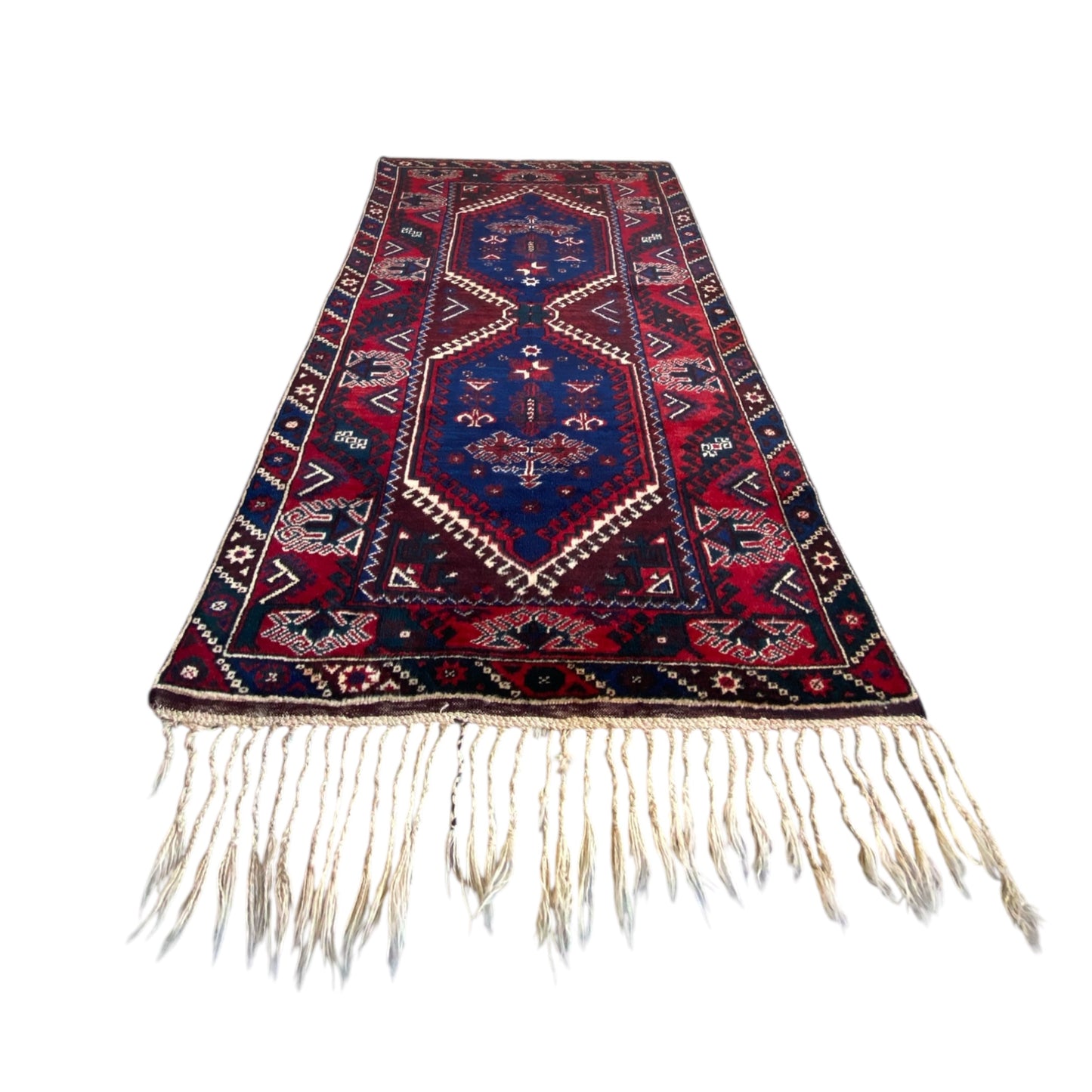 Red and Navy Blue Turkish Döşemealtı Lotto Rug - Kilim Art Gallery