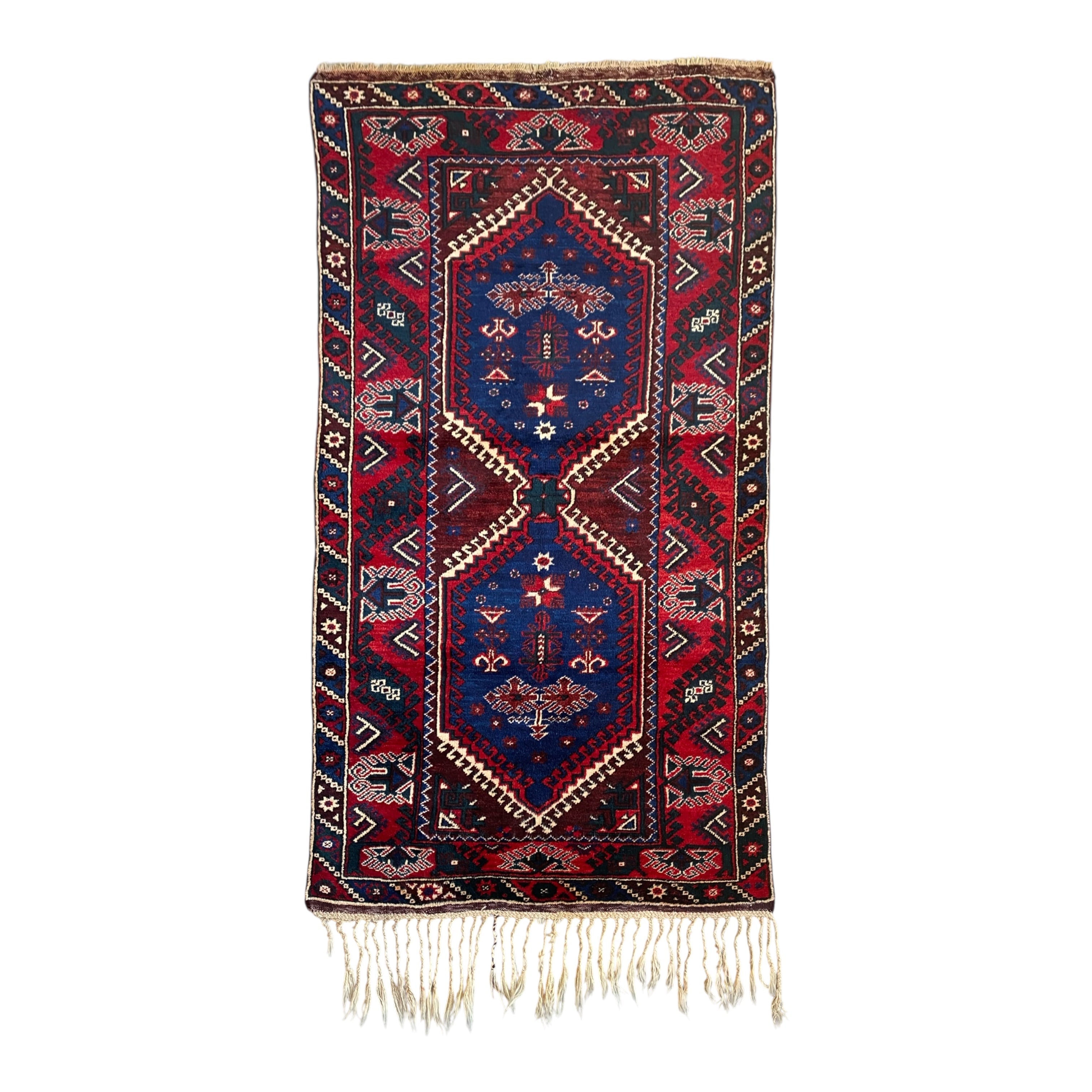 Red and Navy Blue Turkish Döşemealtı Lotto Rug – Kilim Art Gallery