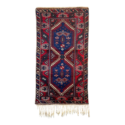 Red and Navy Blue Turkish Döşemealtı Lotto Rug - Kilim Art Gallery