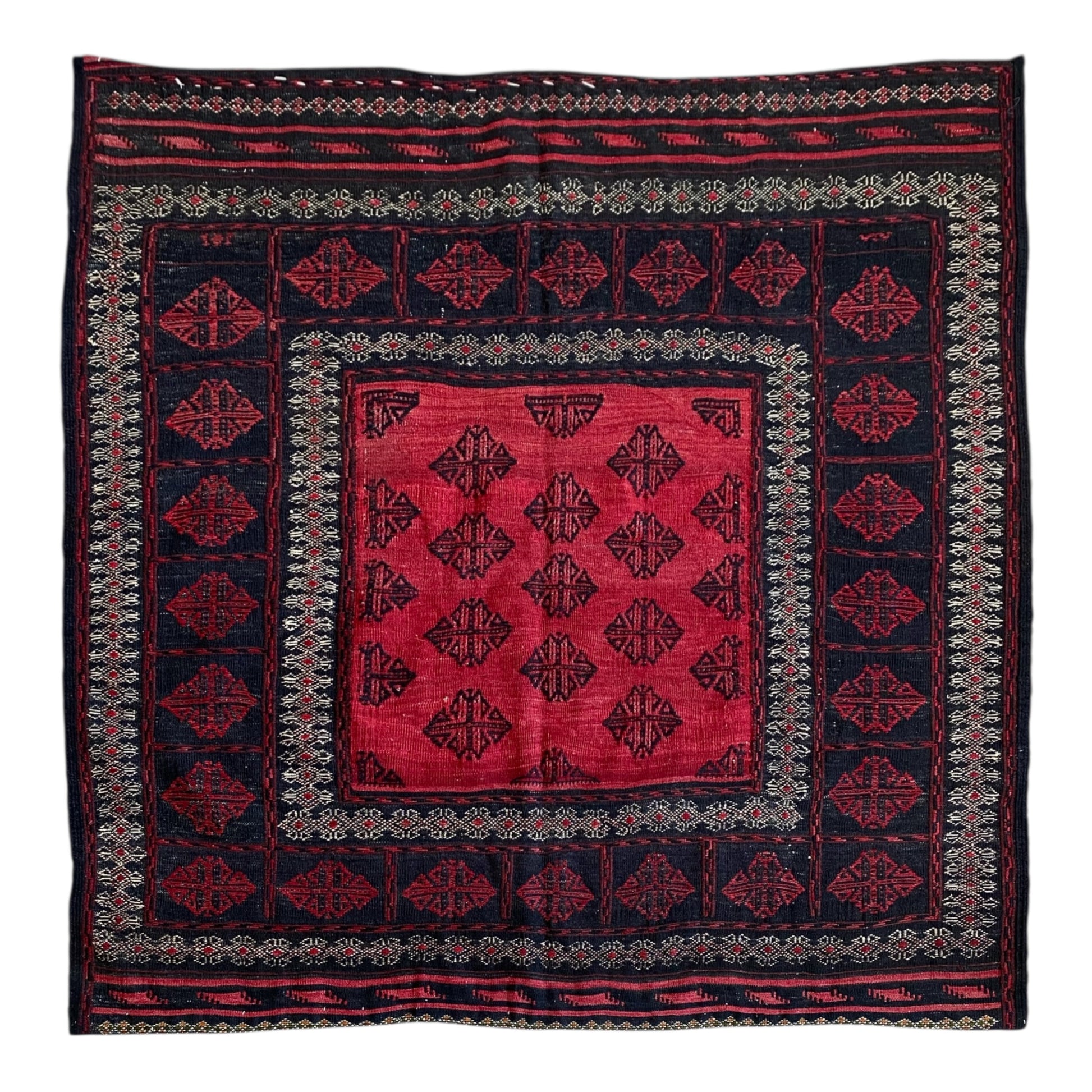 Red Black Square Kilim Rug - Kilim Art Gallery
