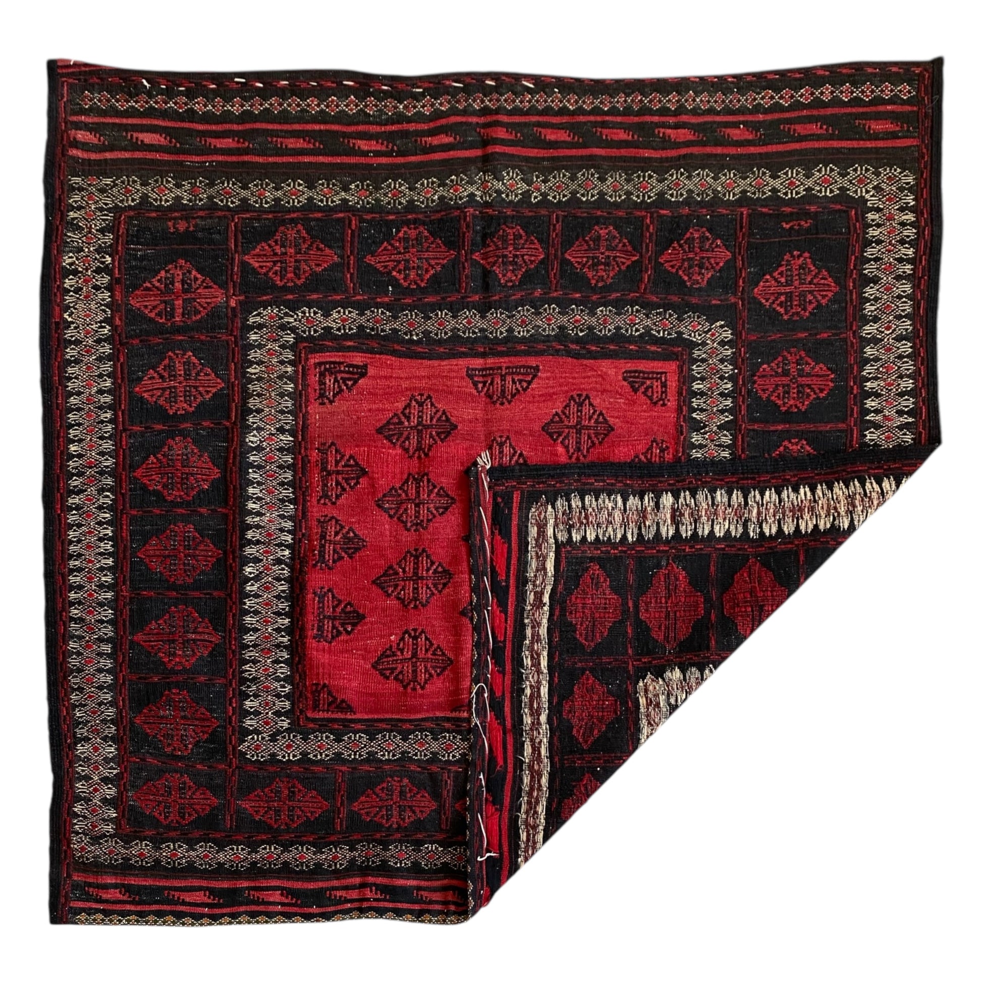 Red Black Square Kilim Rug - Kilim Art Gallery