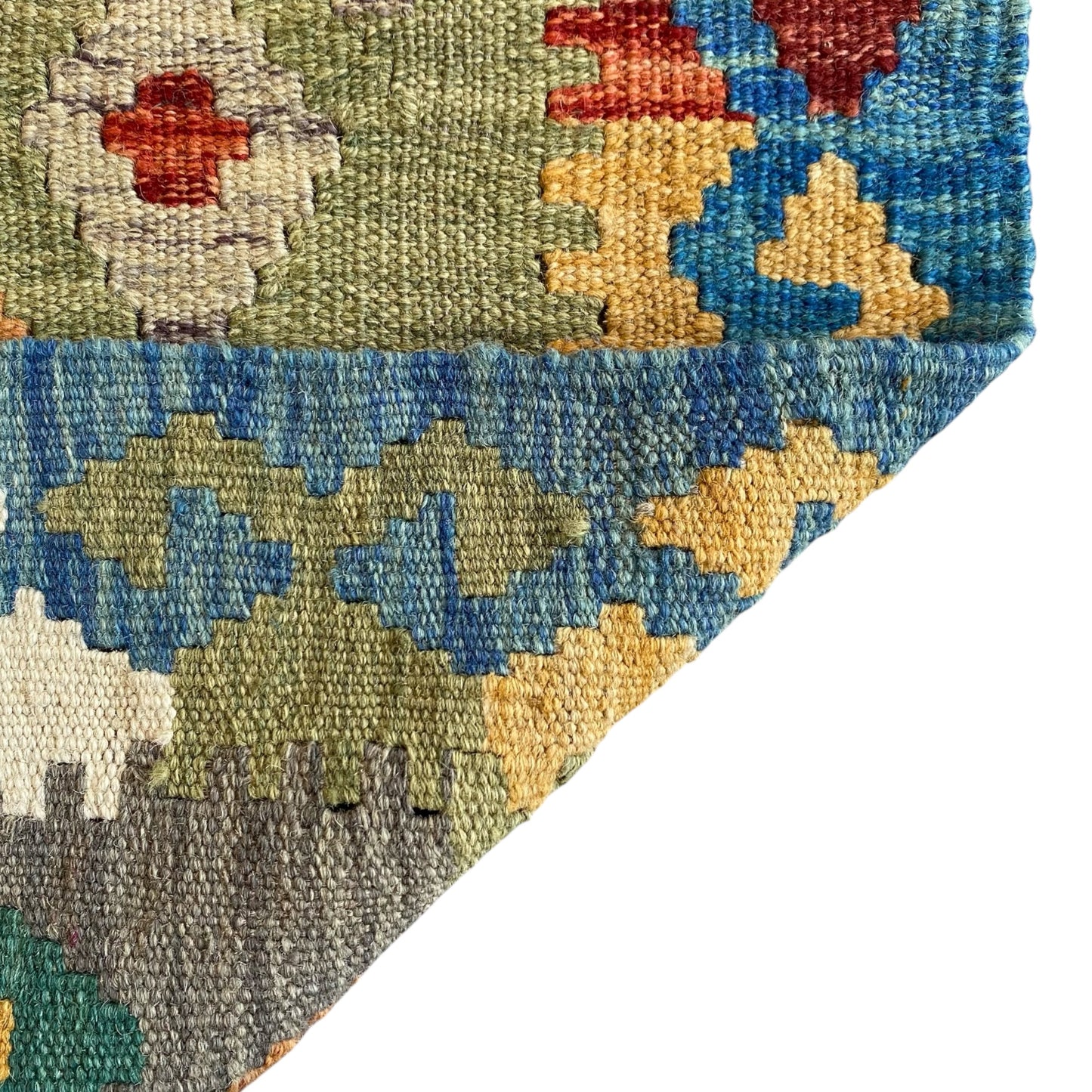 Red Blue White Green Narrow Kilim Runner Rug - Kilim Art Gallery