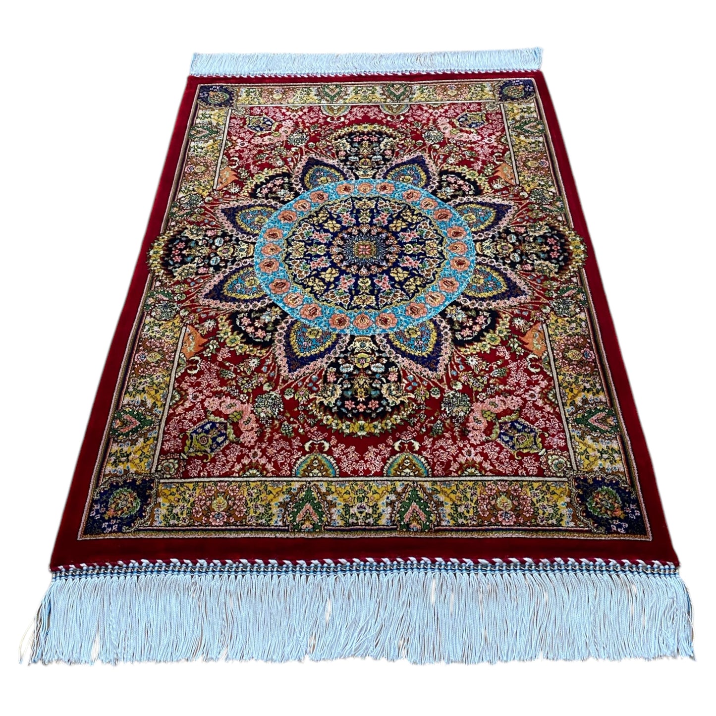 Red Color Bamboo Silk Rug - Kilim Art Gallery