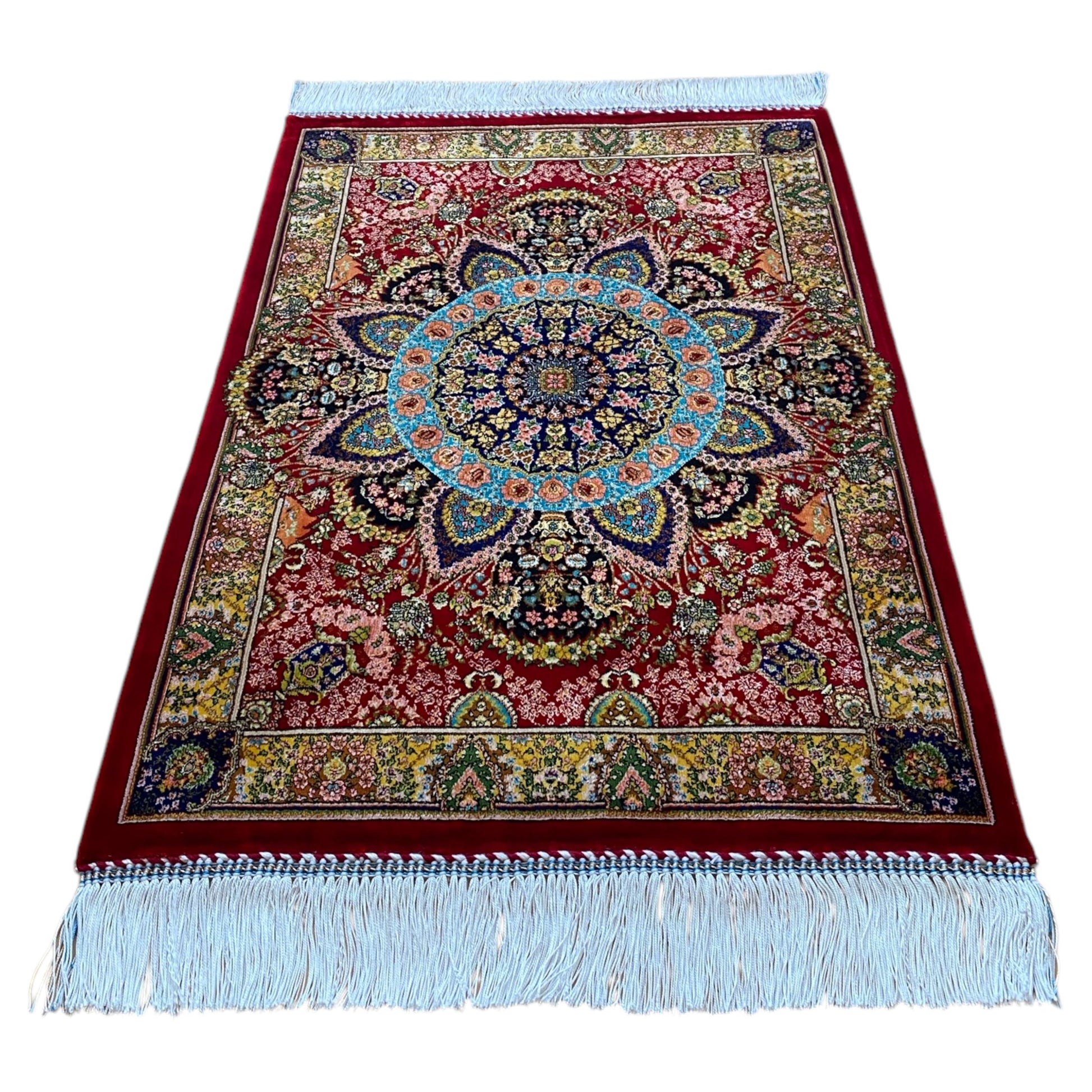 Red Color Bamboo Silk Rug - Kilim Art Gallery