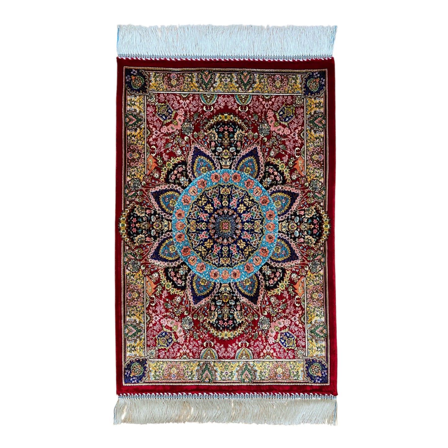 Red Color Bamboo Silk Rug - Kilim Art Gallery