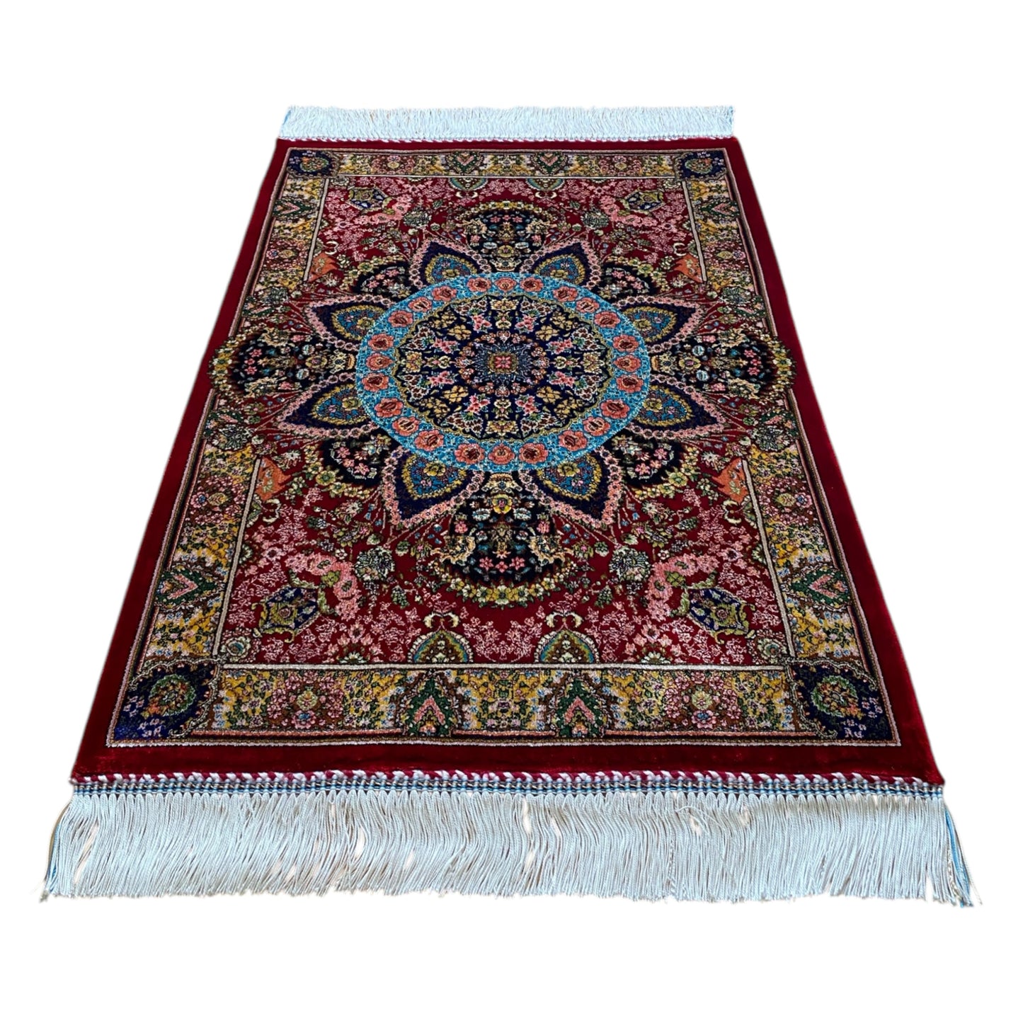 Red Color Bamboo Silk Rug - Kilim Art Gallery
