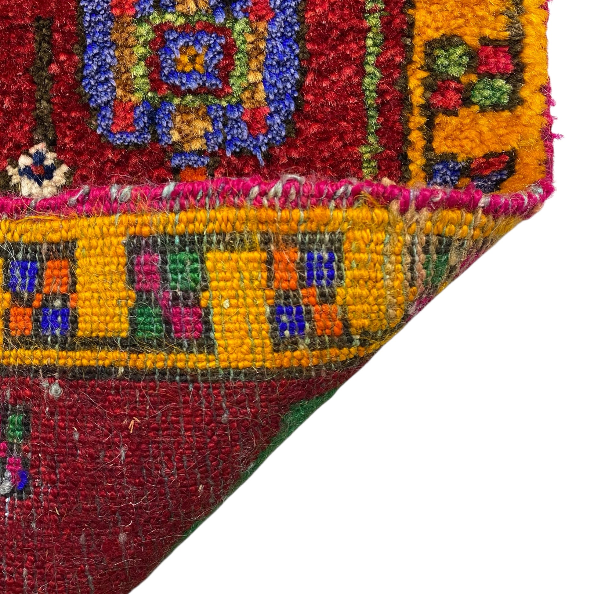 Red Green Wool Rug Doormat - Kilim Art Gallery