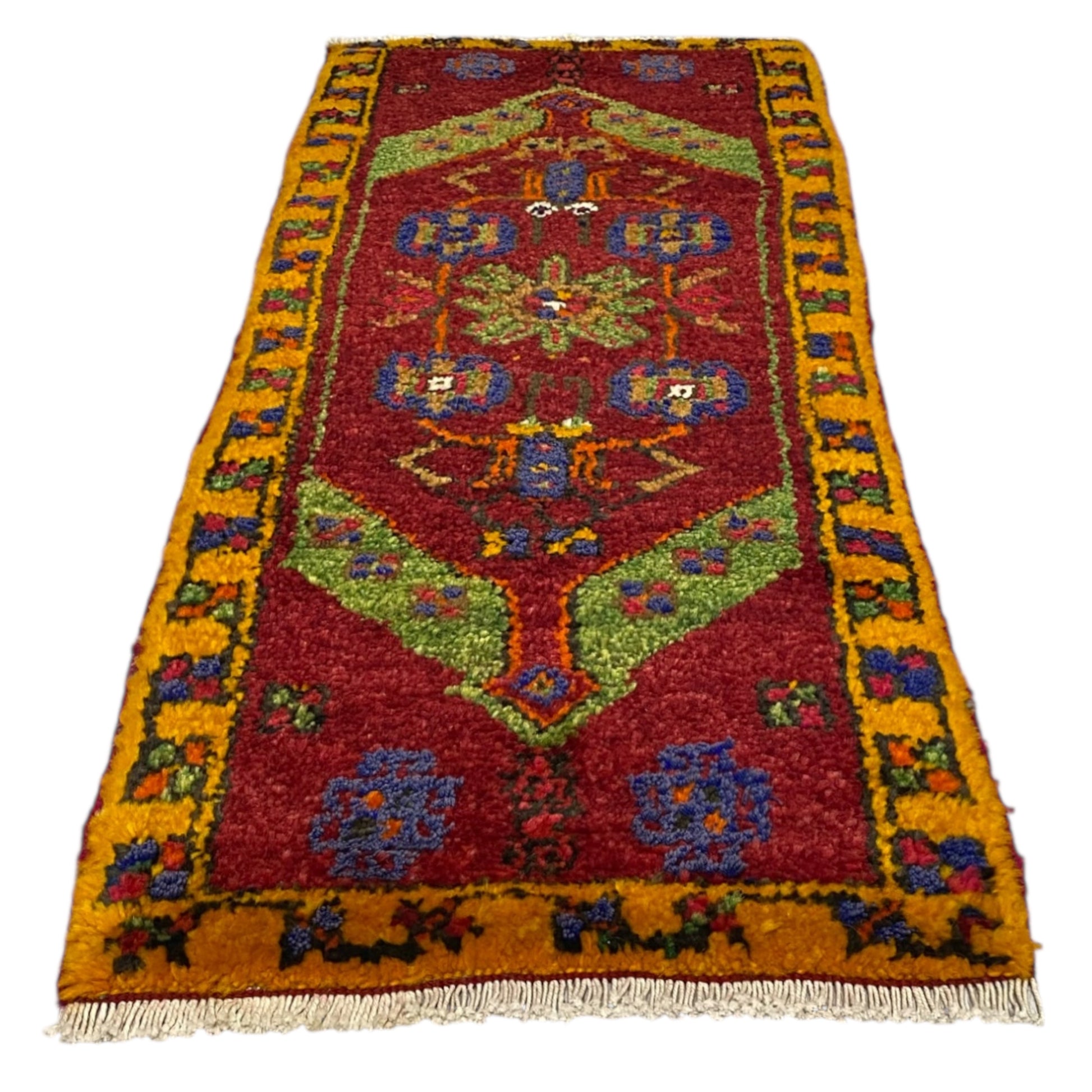 Red Green Wool Rug Doormat - Kilim Art Gallery