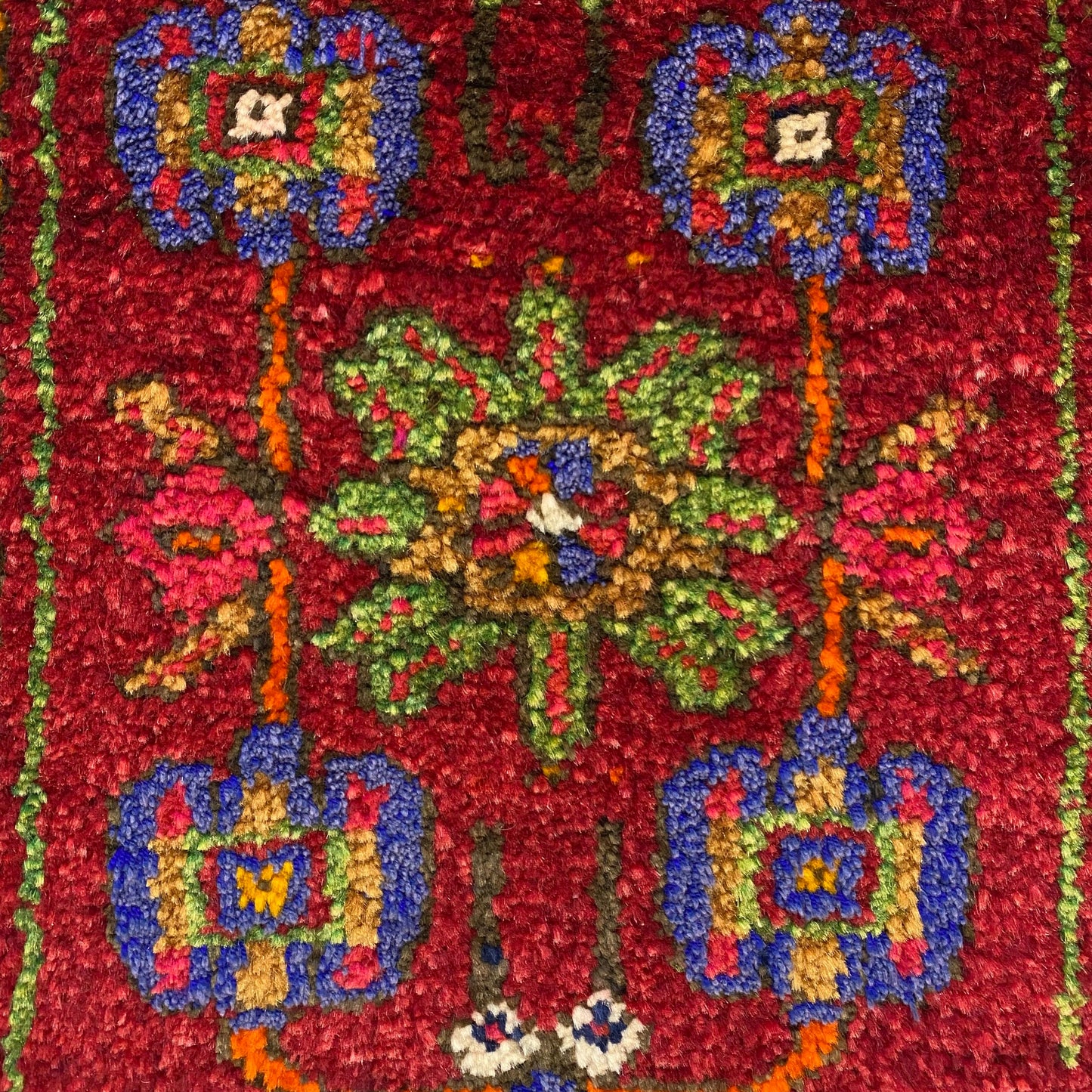 Red Green Wool Rug Doormat - Kilim Art Gallery