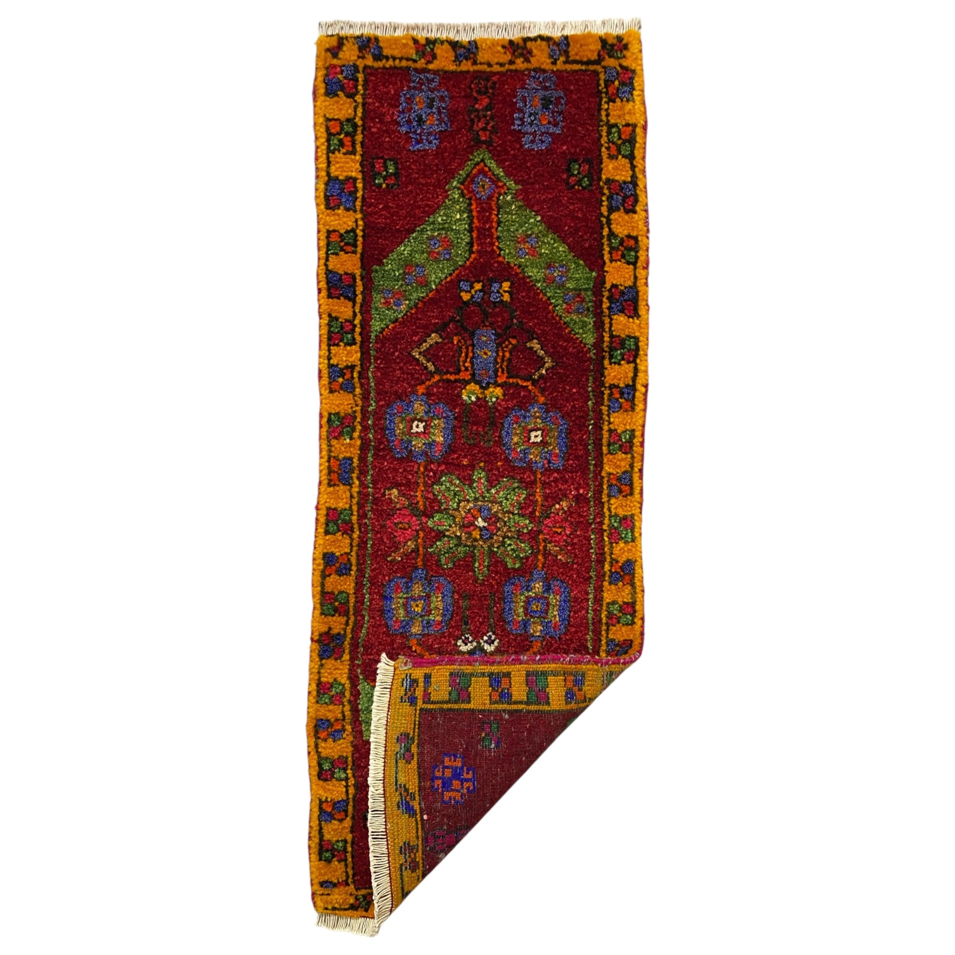 Red Green Wool Rug Doormat - Kilim Art Gallery