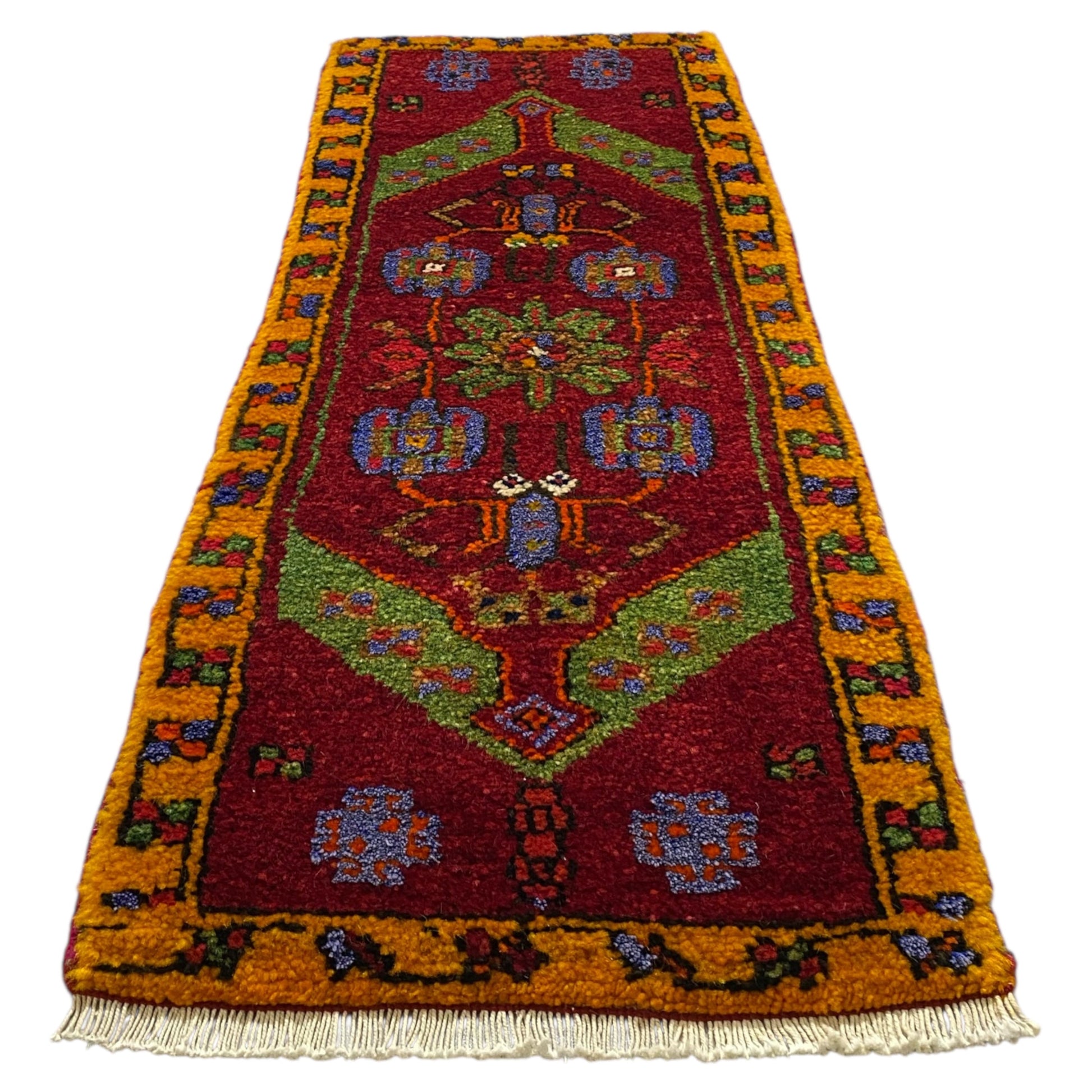 Red Green Wool Rug Doormat - Kilim Art Gallery